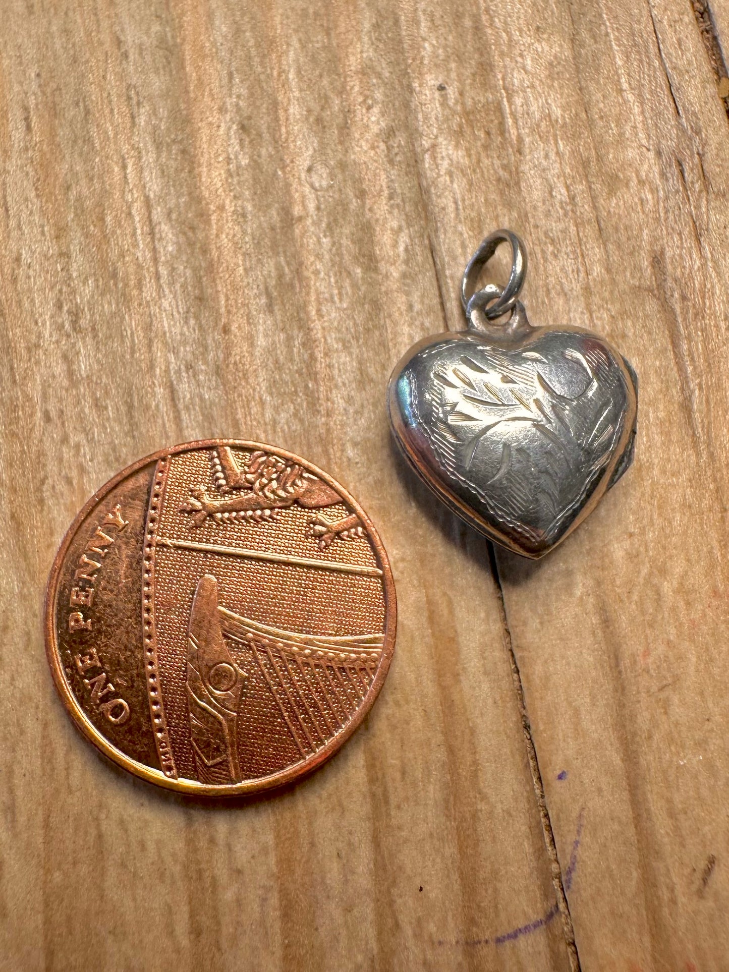 Vintage Engraved Heart Locket 925 Sterling Silver Pendant