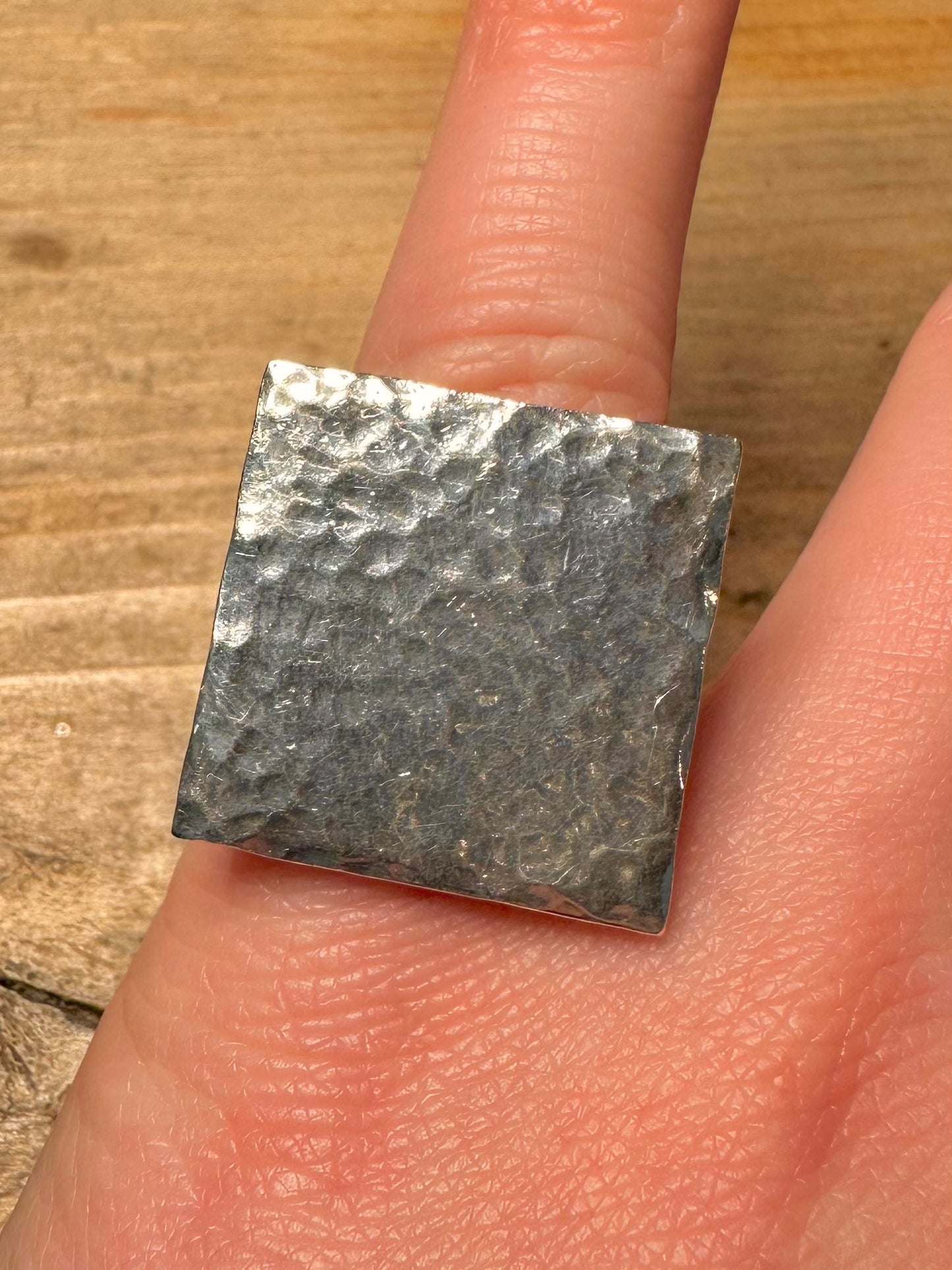 Abstract 2001 Hammered Square 925 Silver Size K1/2 Ring