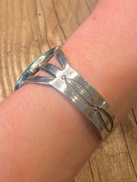 Vintage Native American Navajo Large Turquoise with Brown Matrix Heavy Gauge 925 Sterling Silver Cuff Bangle