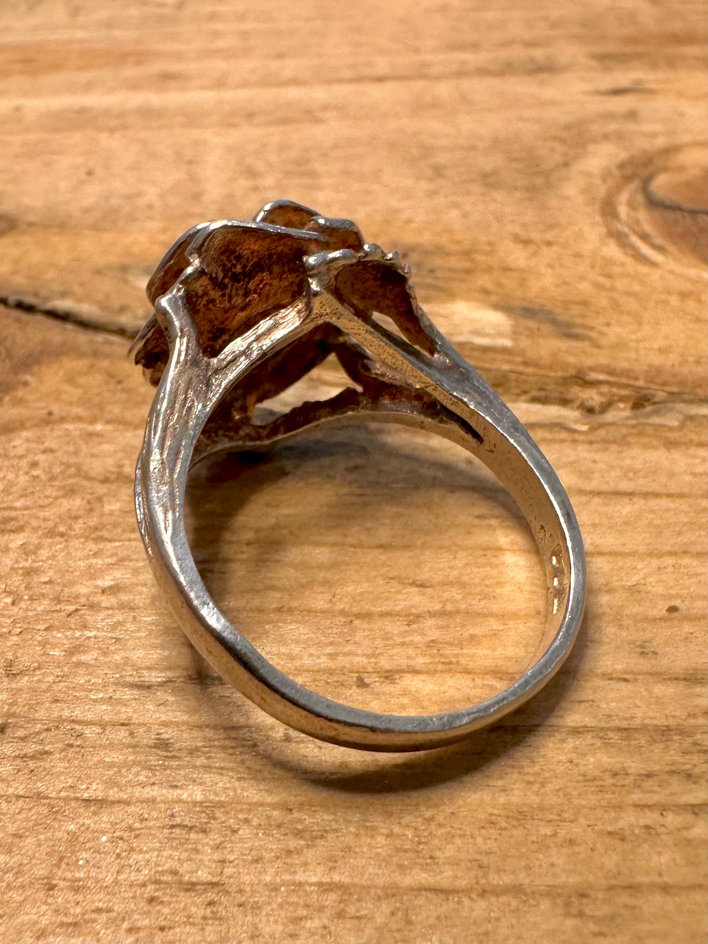 Vintage 1977 Rose Flower 925 Silver Size P Ring