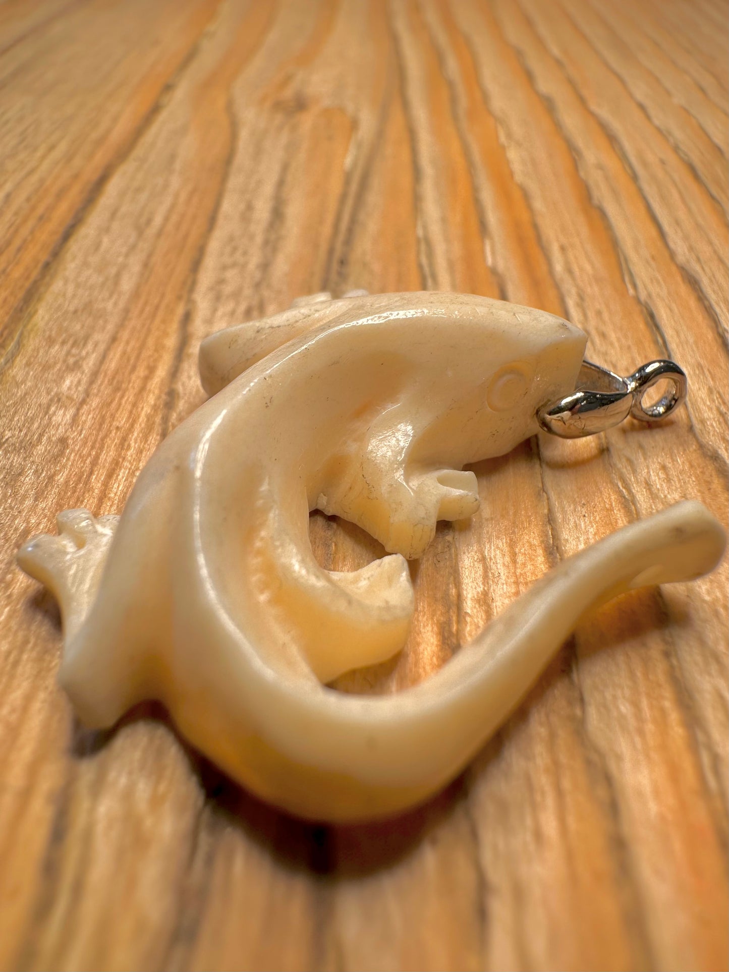Vintage Bone Salamander 925 Sterling Silver Pendant