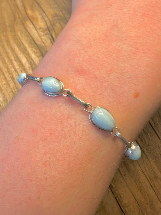 Larimar Tear Drop Hook Clasp 925 Sterling 7.4 inch Bracelet