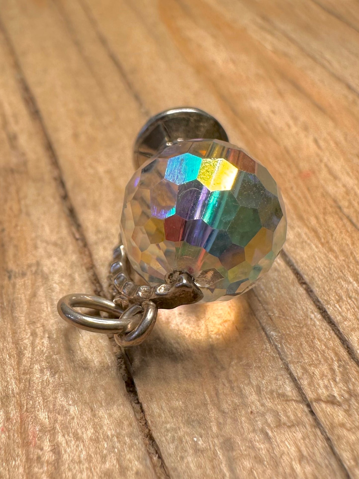 Vintage Crystal Quarts Globe 925 Sterling Silver Charm Pendant