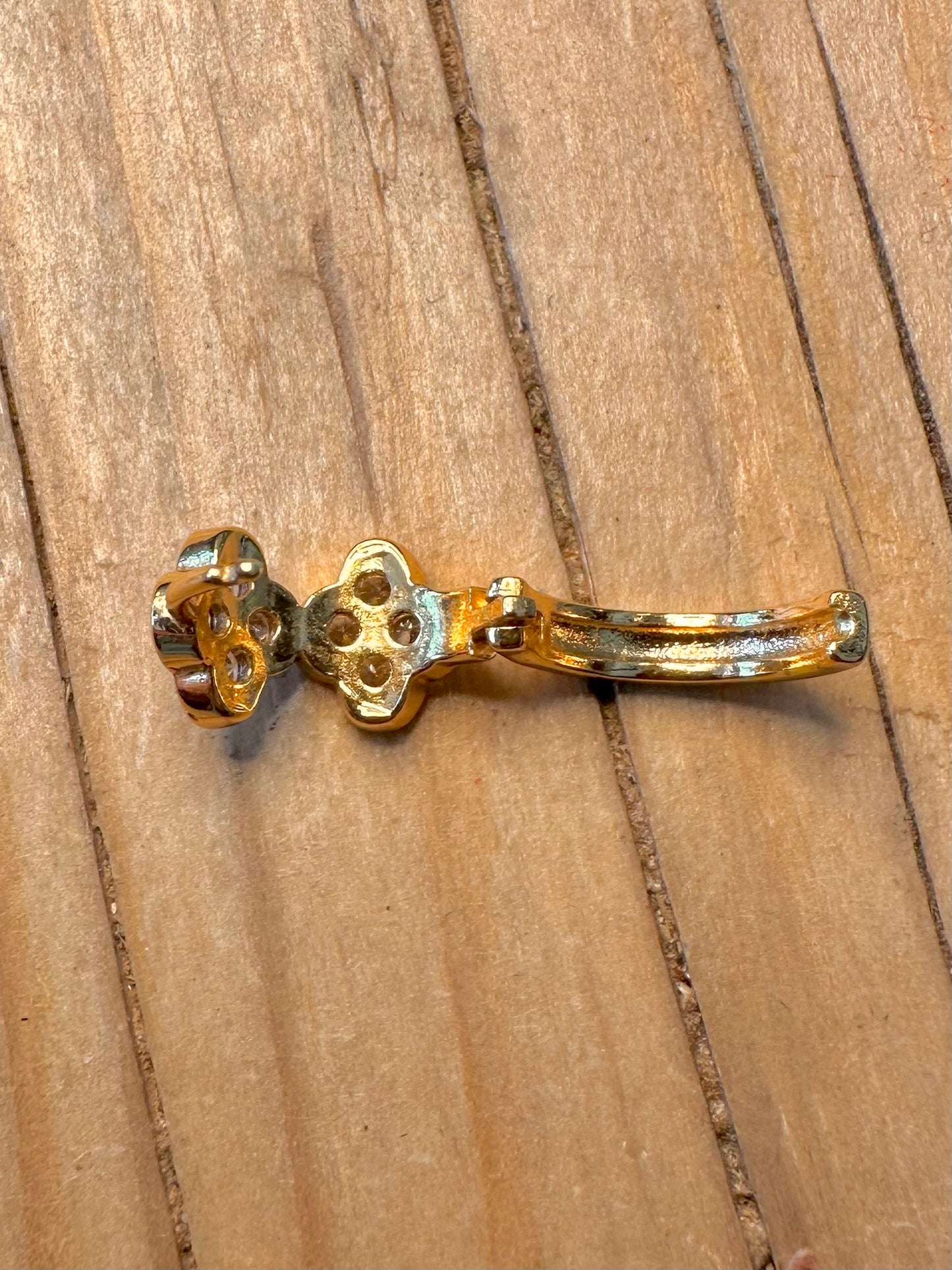 Modern CZ Flower Gold on 925 Silver Hoop Earrings