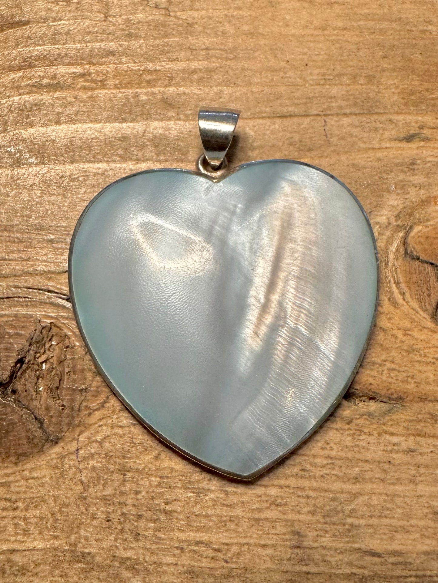 Abstract Blue Mother of Pearl Large Heart 925 Silver Pendant