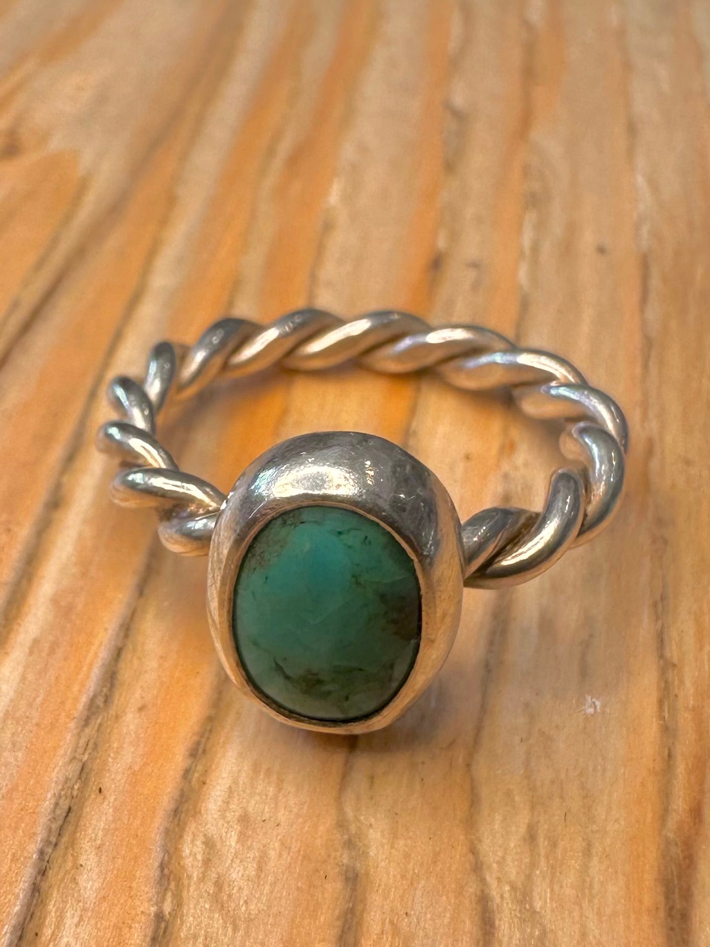 Vintage Turquoise Twisted 925 Silver Size K1/2 Ring