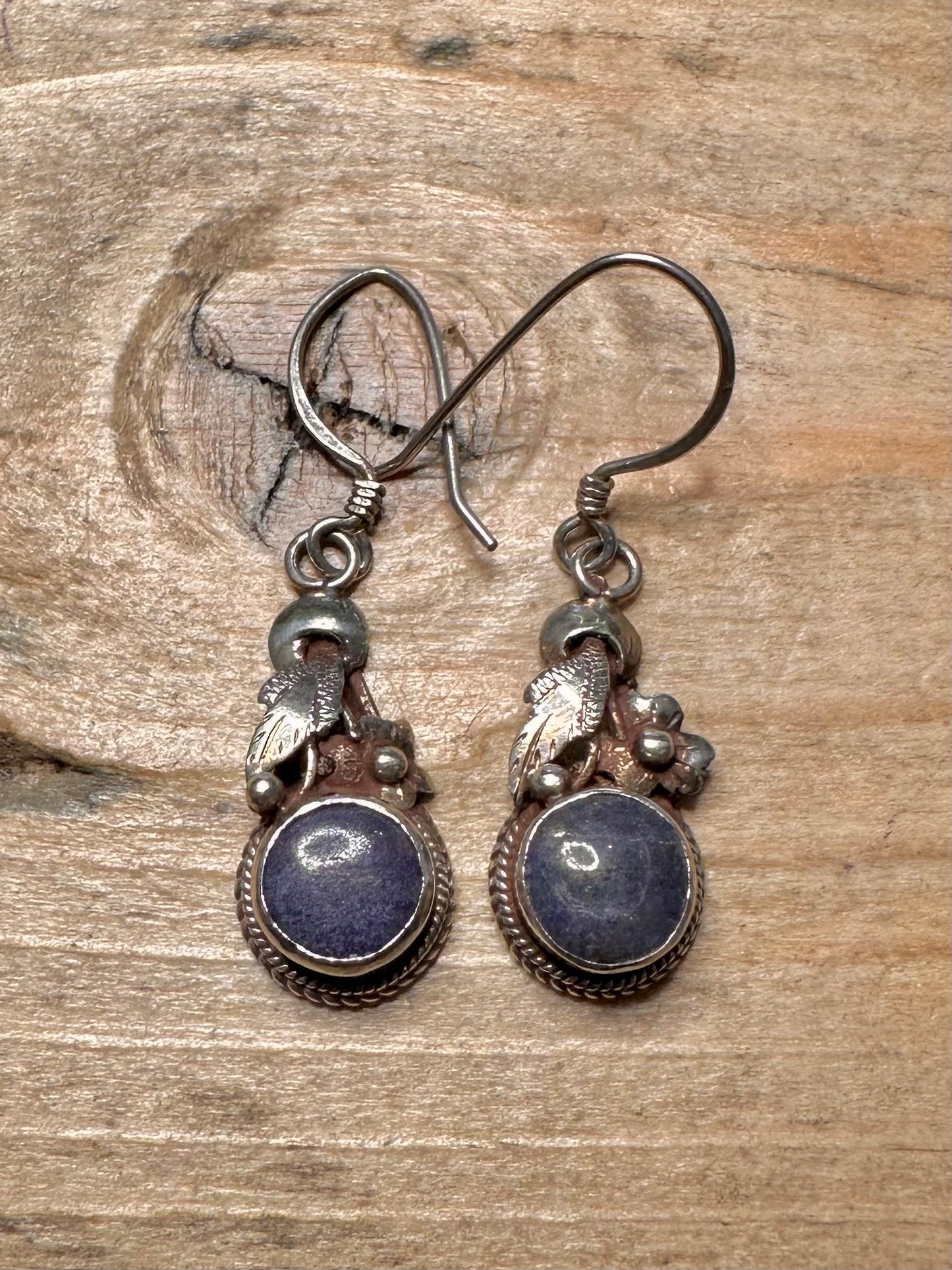 Vintage Lapis Leaf Design 925 Silver Earrings