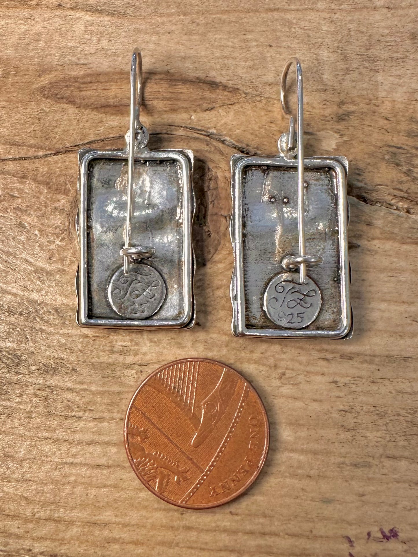 Abstract Opal Rectangle 925 Silver Designer Earrings