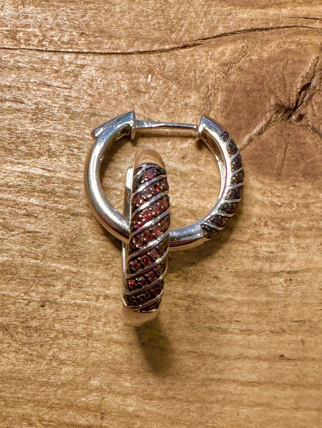 Modernist Red Stones Hoops 925 Silver Earrings