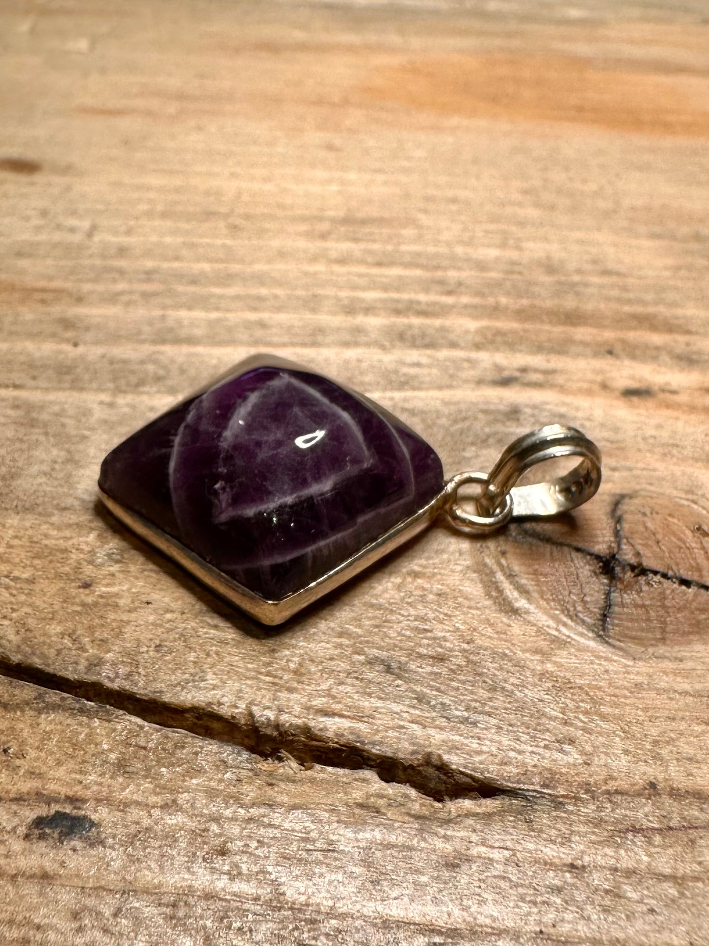 Vintage Square Amethyst 925 Silver Pendant