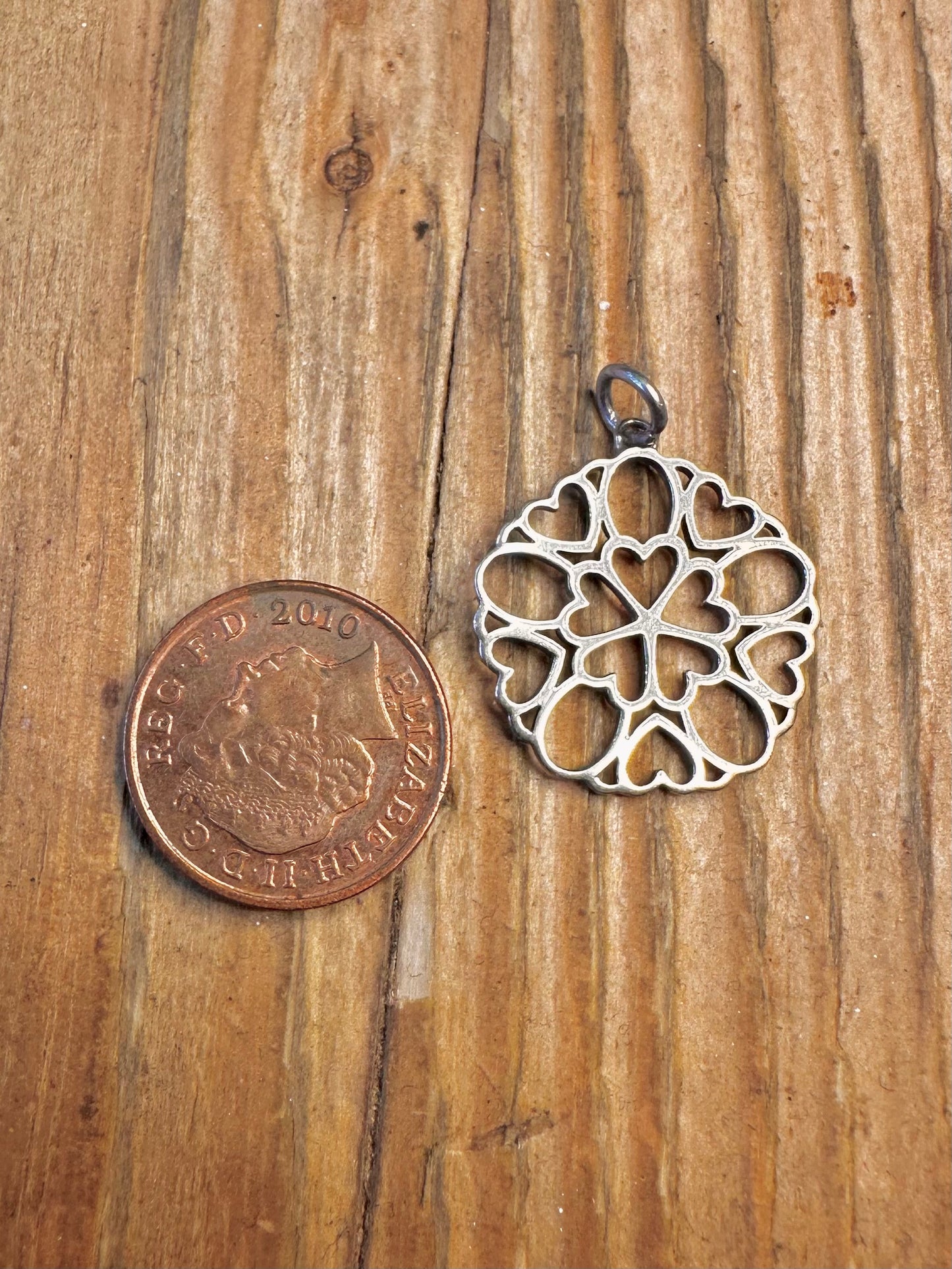 Heart Floral Circle 925 Sterling Silver Pendant