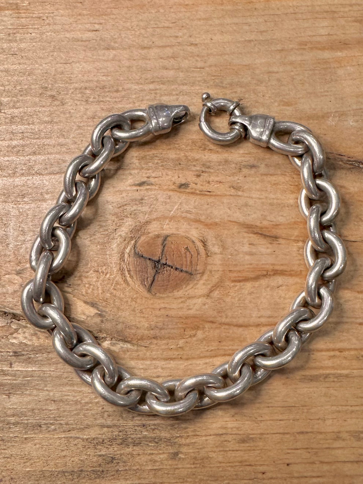 Vintage Heavy Cable Chain 925 Silver Italy 8.7 inch Bracelet