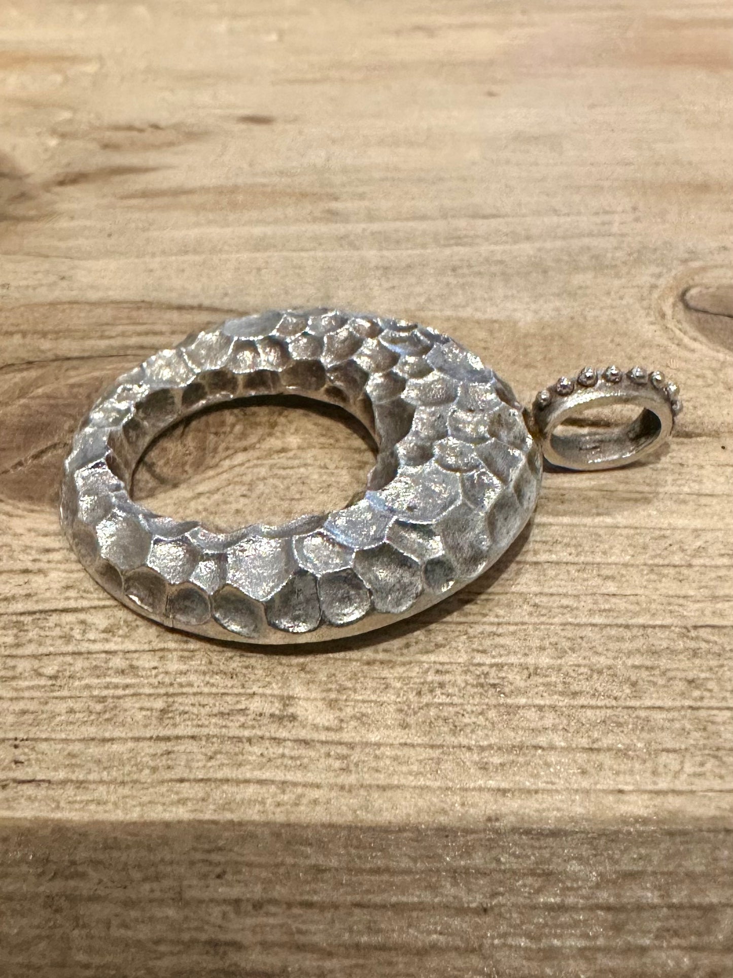 Vintage Abstract Textured Circle 925 Silver Pendant