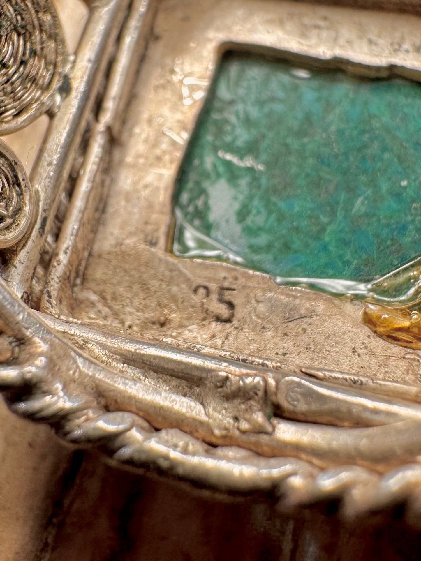 Vintage Turquoise Square Filigree 925 Sterling Silver Size U Ring