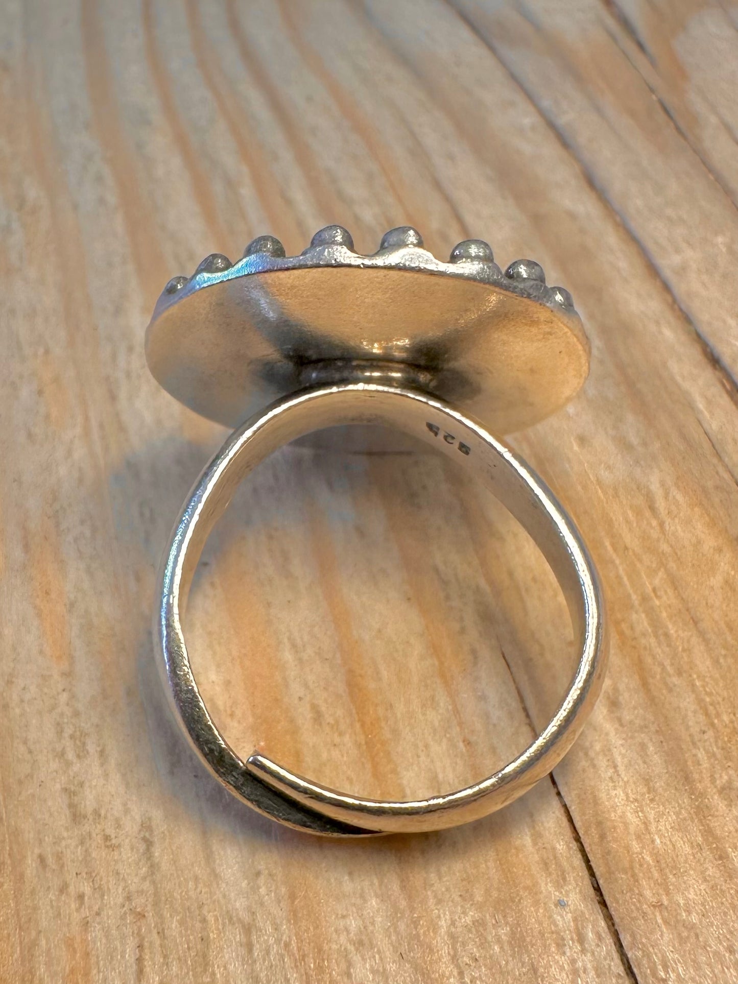 Vintage Disc Tribal Oxides 925 Sterling Silver Adjustable Size S Ring