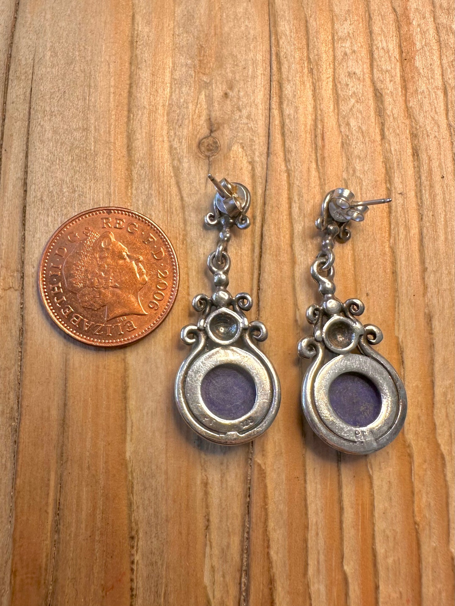 Vintage Lapis Ornate 925 Sterling Silver Maker PT Earrings