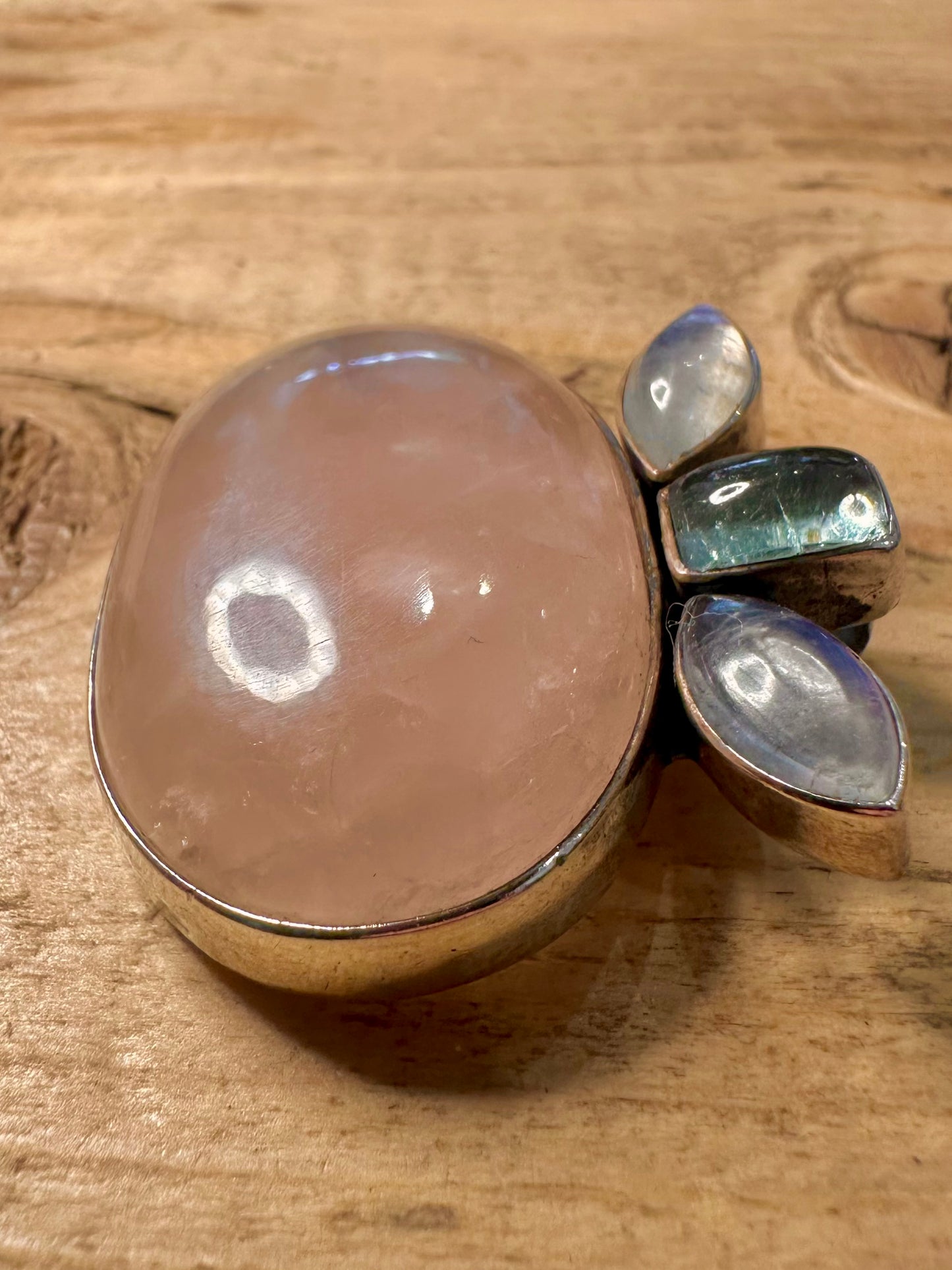 Vintage Rose Quarts and Moonstone 925 Silver Pendant