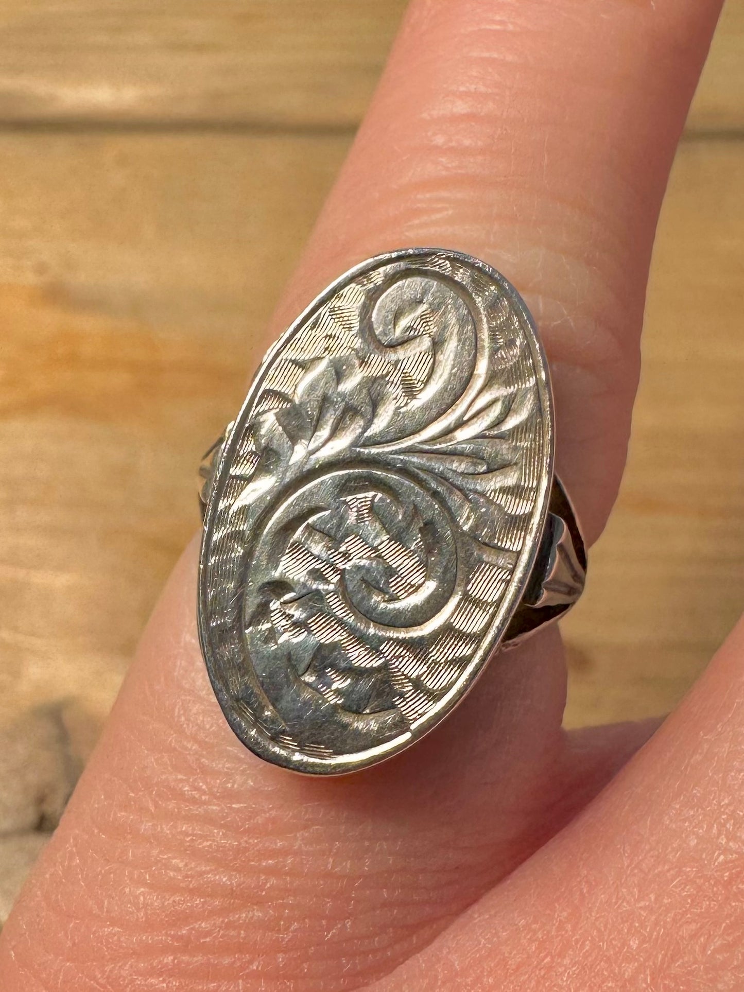Vintage 1971 Engraved Locket 925 Silver Size I Ring