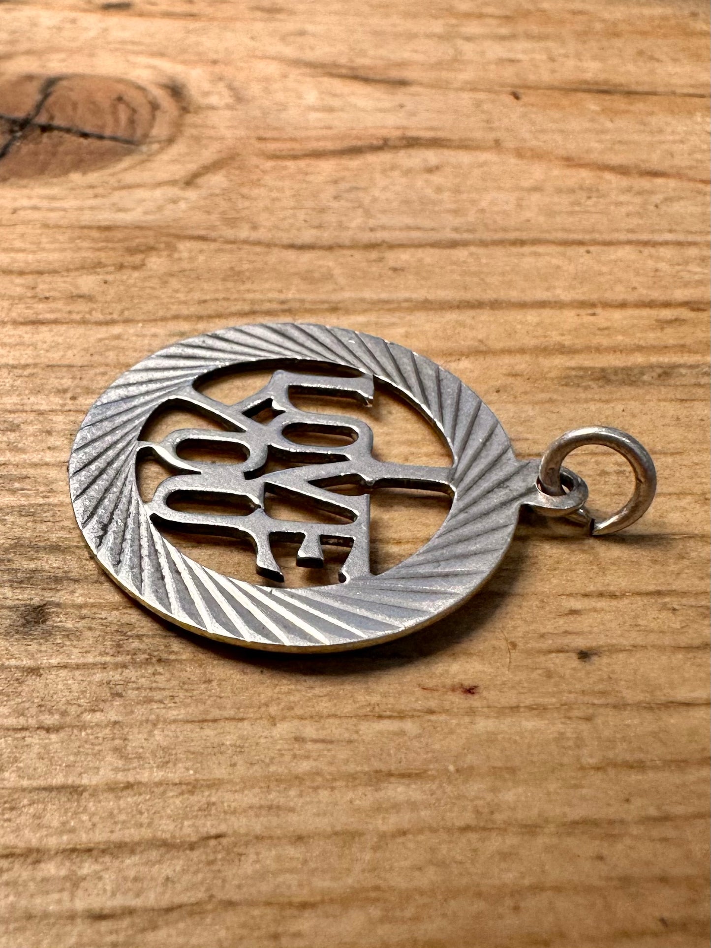 Vintage I Love You Textured 925 Silver Pendant