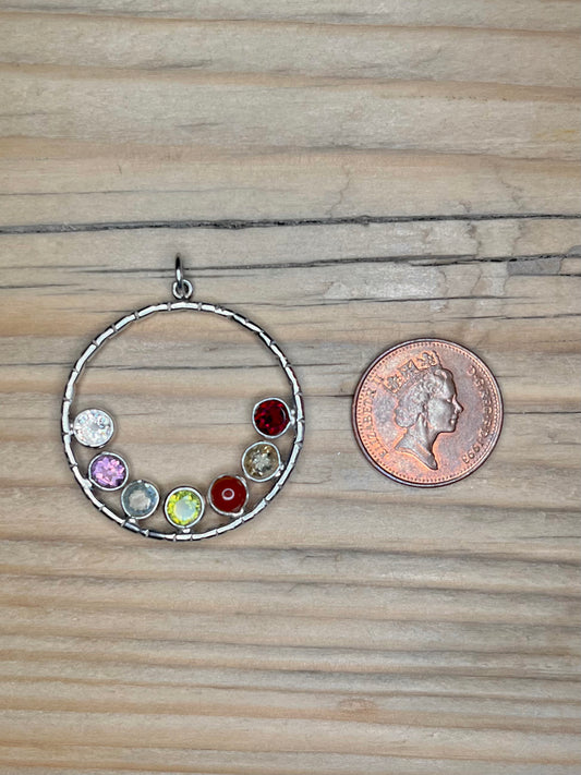 Seven Chakra Gemstone Circle 925 Sterling Silver Pendant