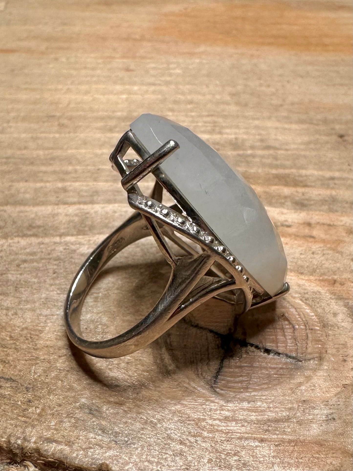 Modernist Large Moonstone 925 Silver Size N1/2 Ring