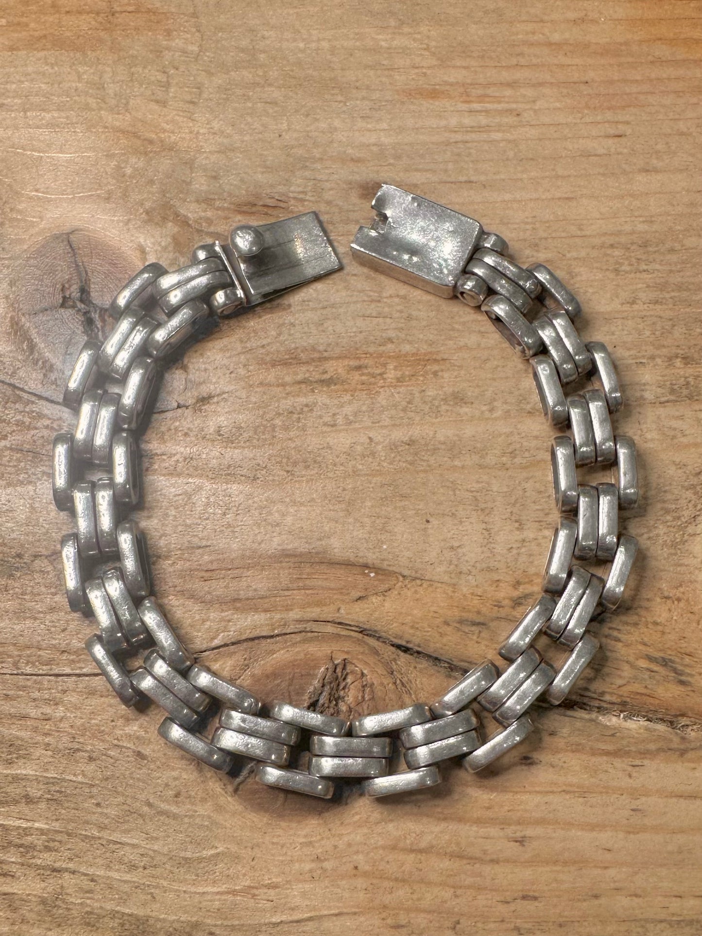 Vintage Brick Gate Link Box Clasp 925 Silver 8 inch Bracelet