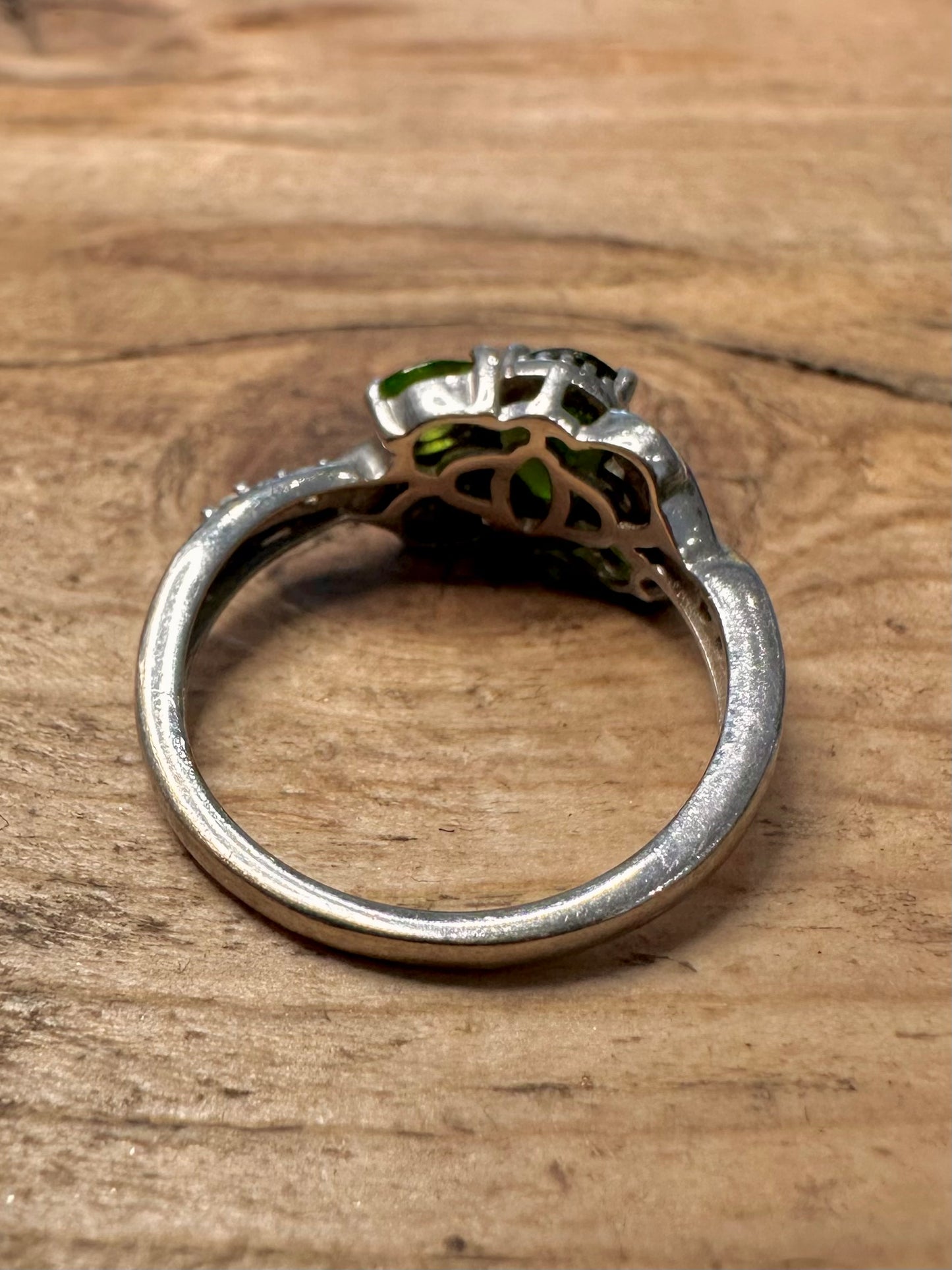 Vintage Diopside and CZ 925 Silver Size N Ring