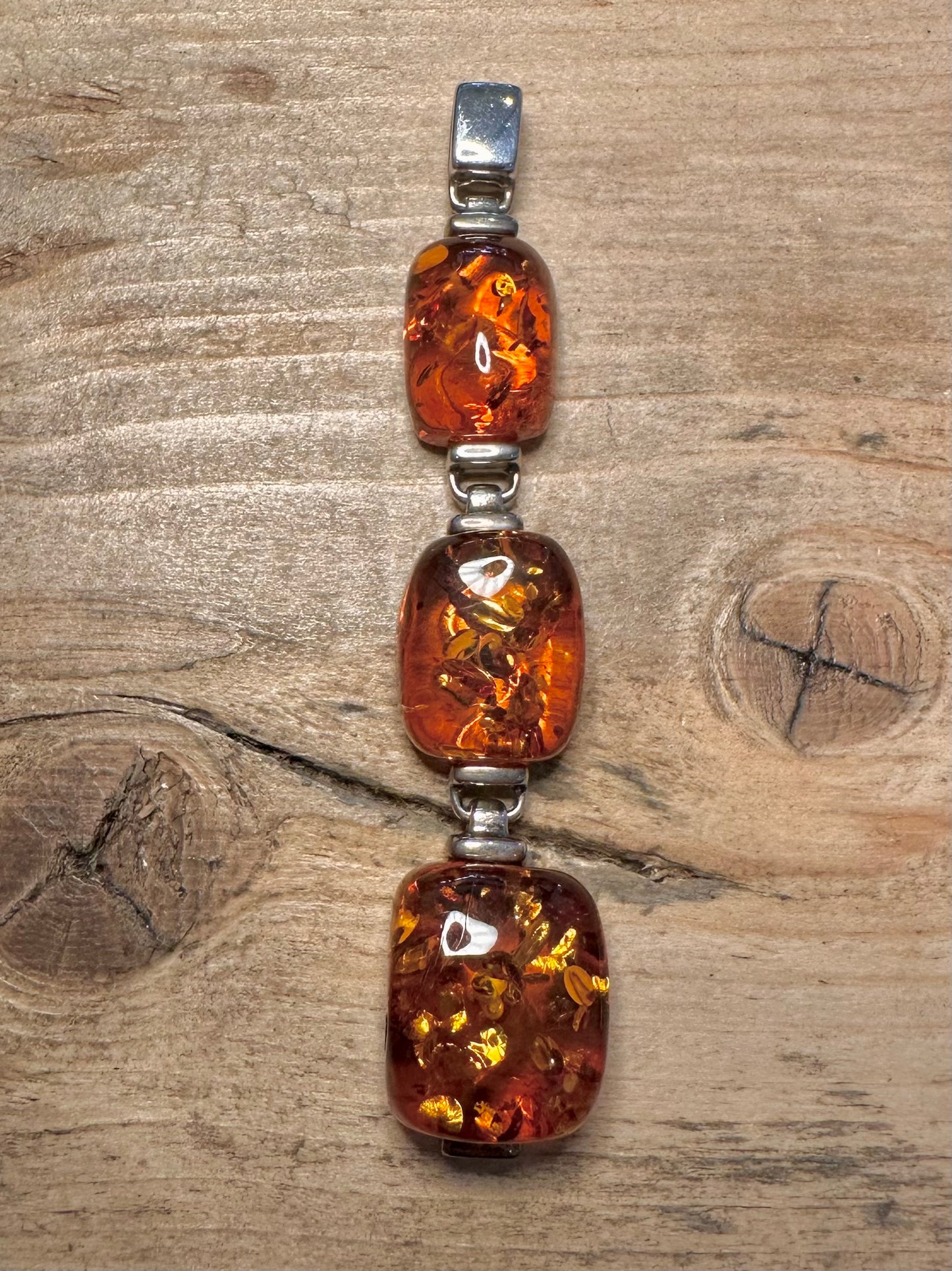 Abstract 2006 Three Amber 925 Silver Pendant