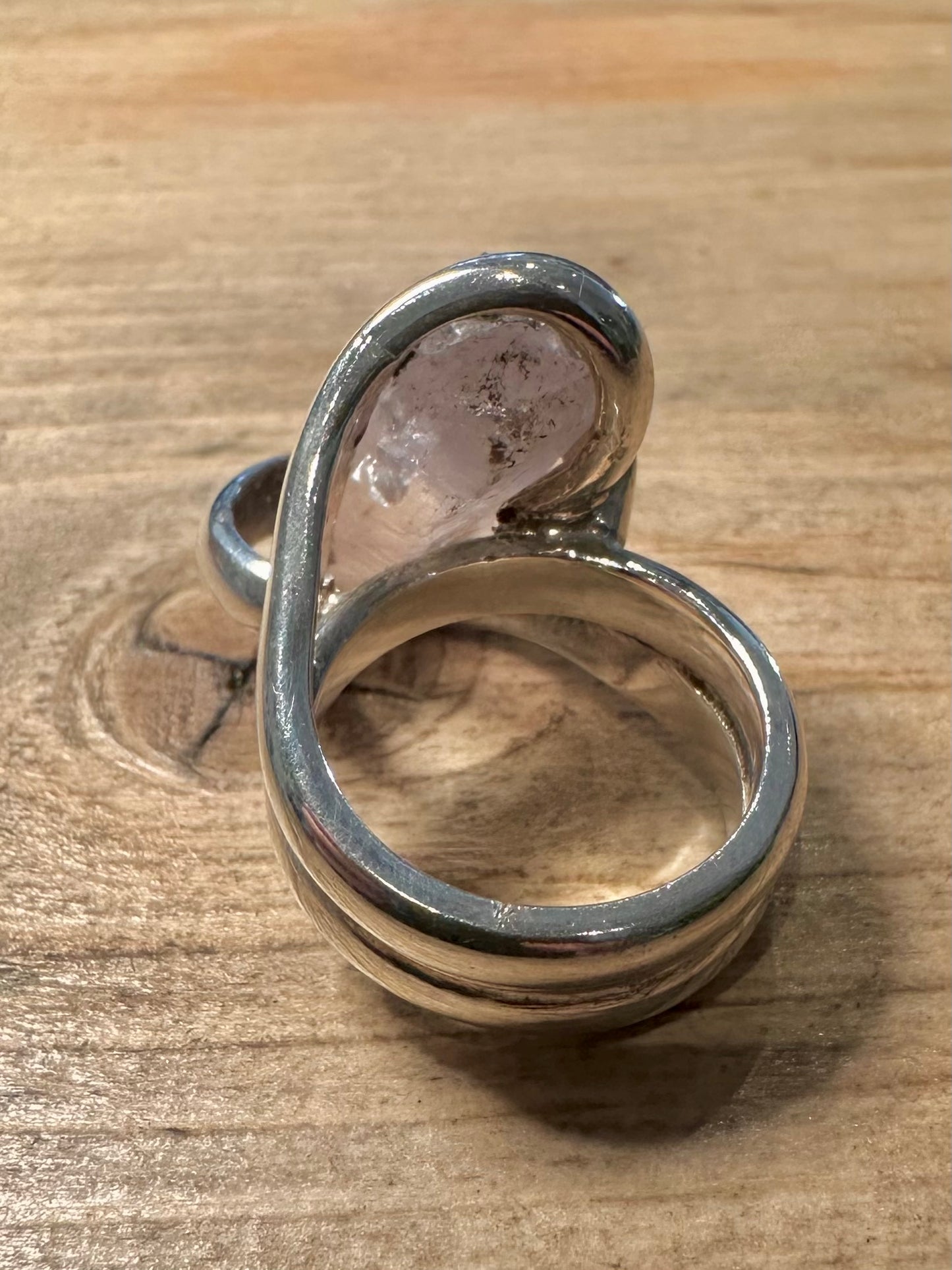 Abstract Rose Quarts Chunky 925 Silver Size O1/2 Ring