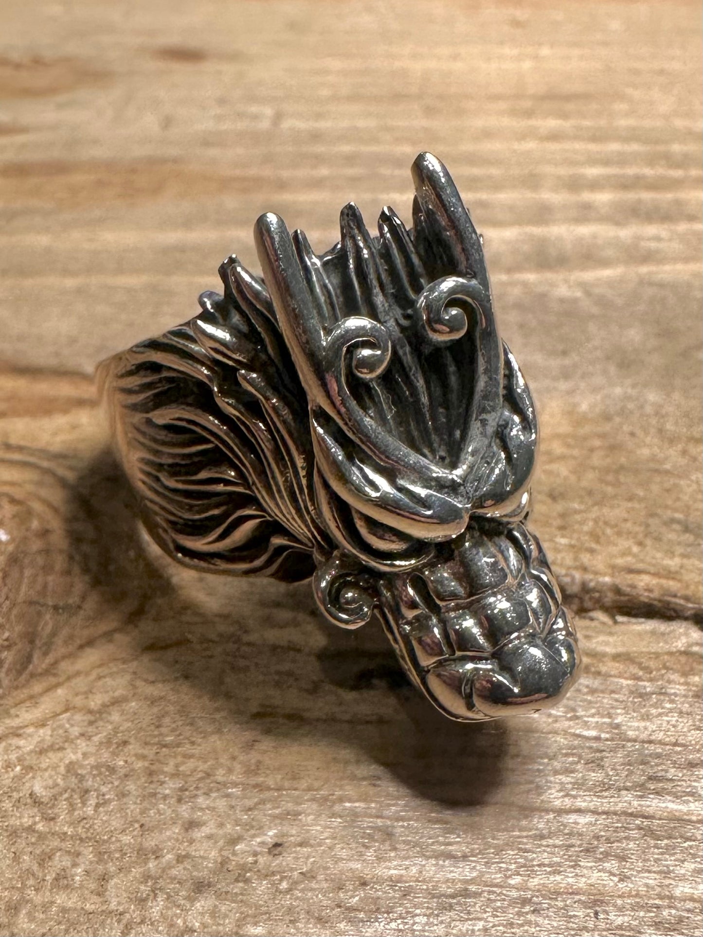 Vintage Chunky Dragon Head 925 Silver Size S1/2 Ring