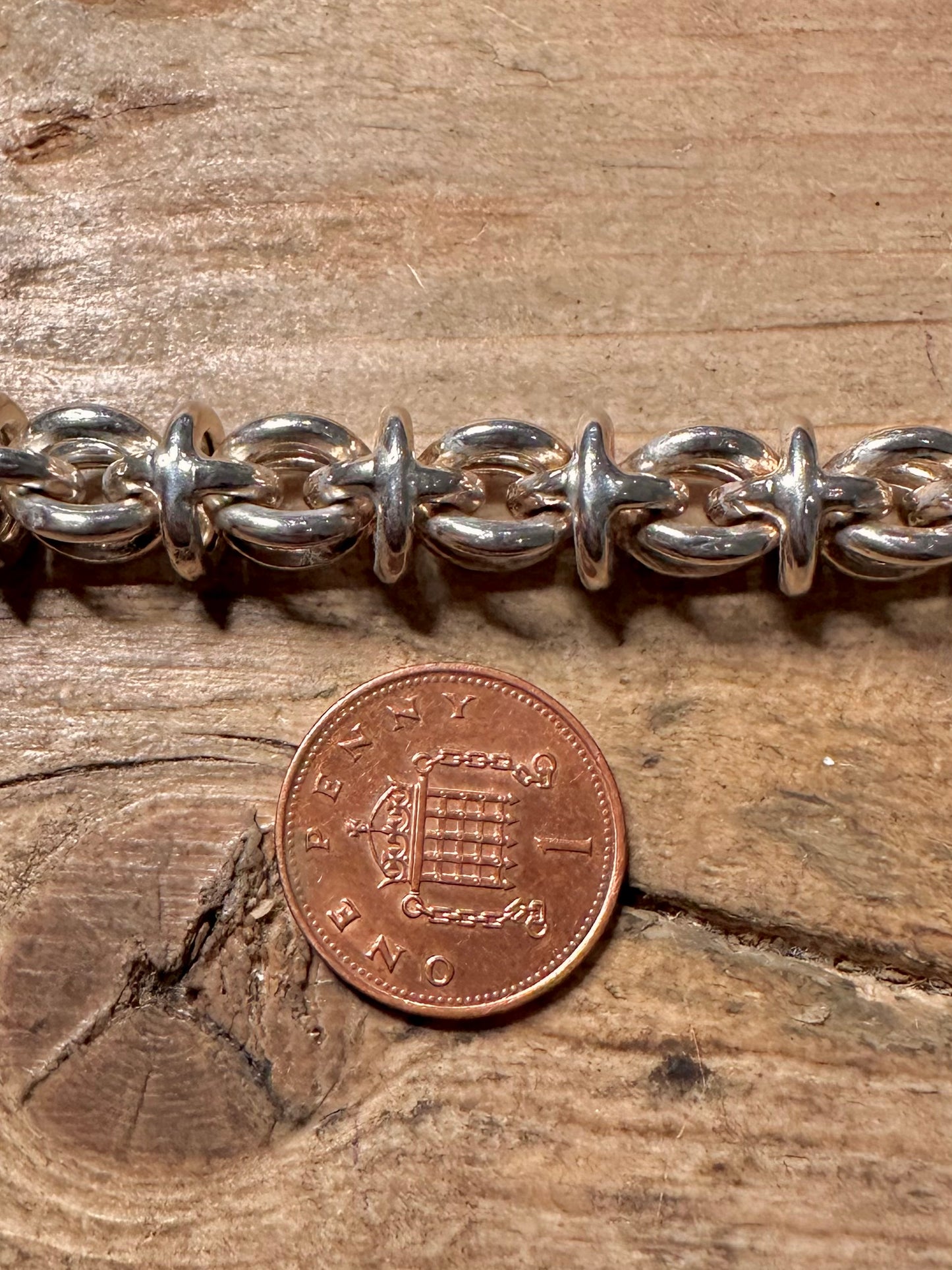 Vintage Chunky Unique Link 925 Silver 8.3 inch Bracelet