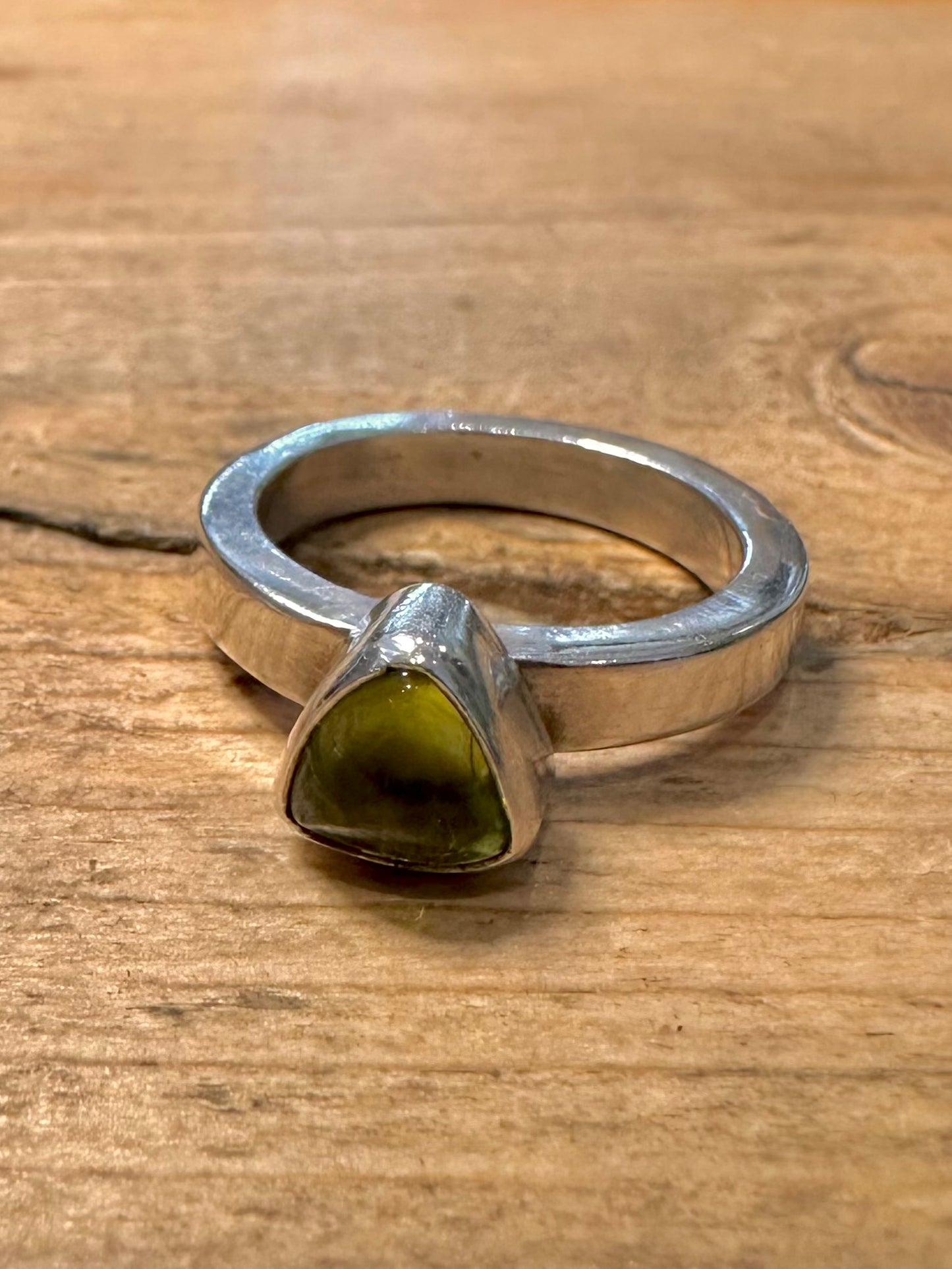 Modernist Peridot Band 925 Silver Size N1/2 Ring