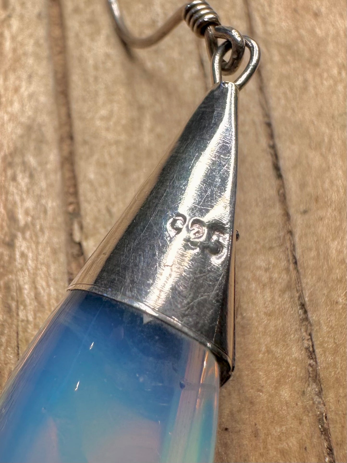 Vintage Opalite and Garnet 925 Sterling Silver Earrings