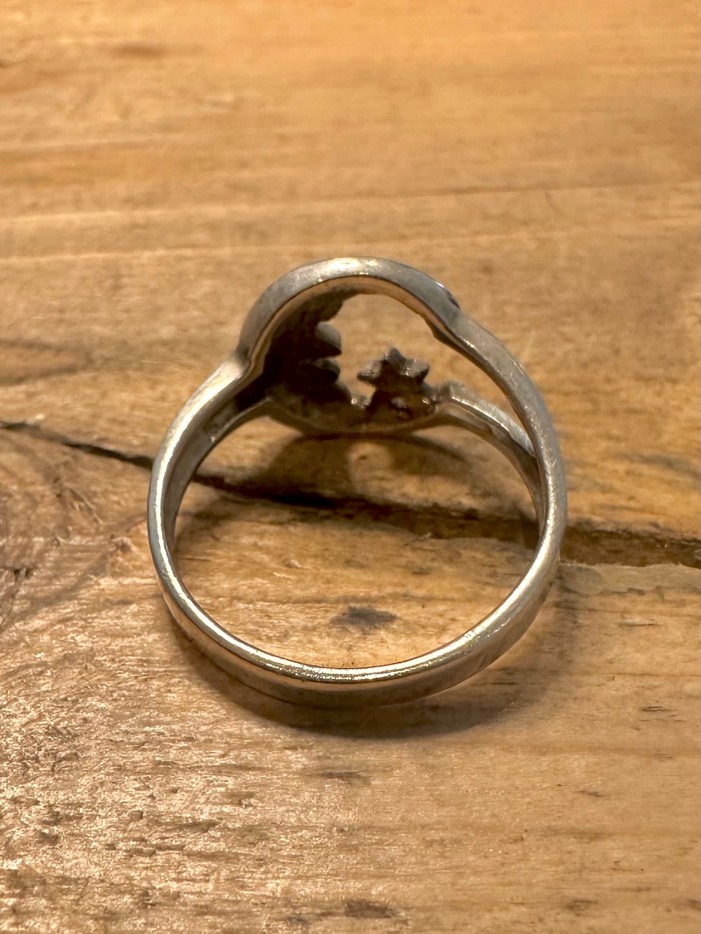 Vintage Moon and Star 925 Silver Size R Ring
