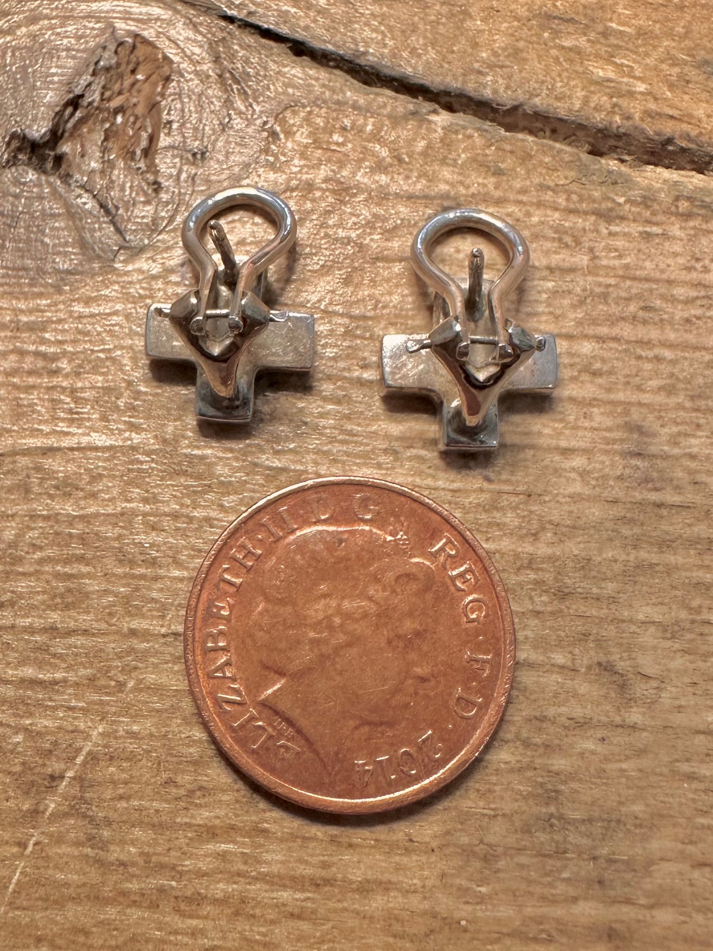 Modernist Cross 925 Silver Stud Earrings