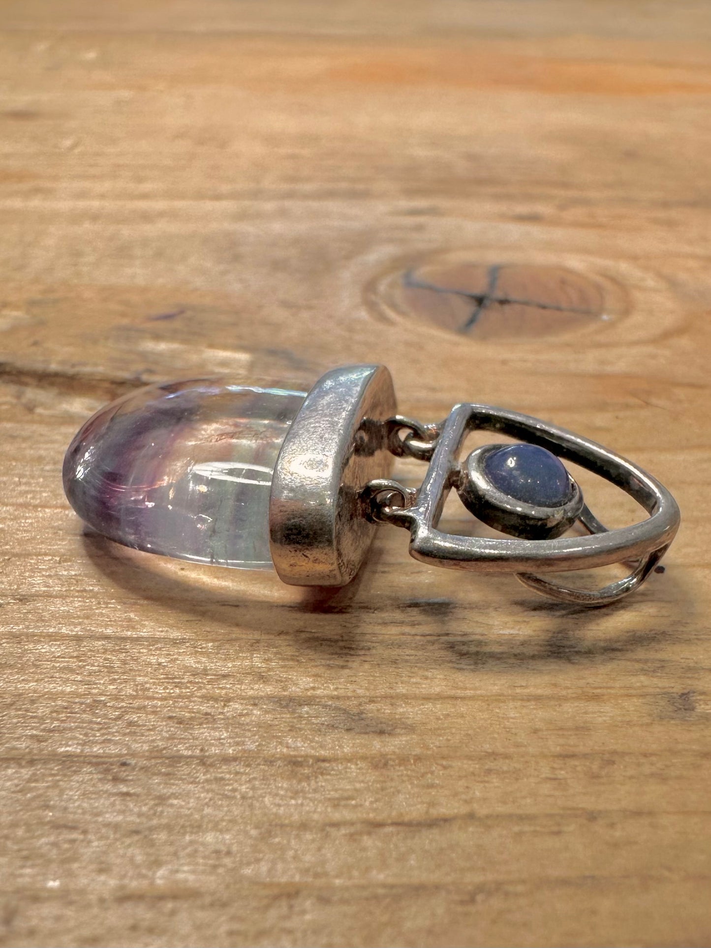 Abstract Kyanite and Fluorite 925 Silver Pendant
