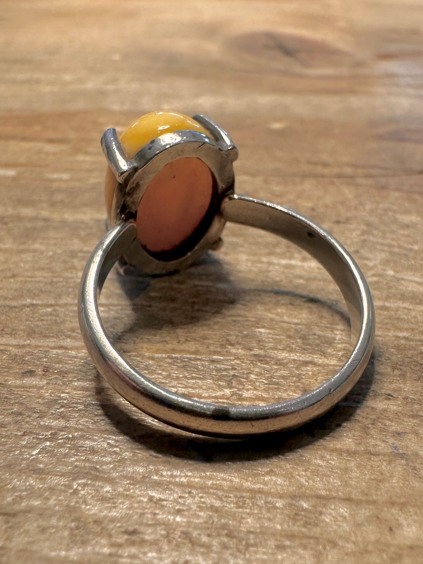 Vintage Butterscotch Amber 925 Silver Size Q Ring
