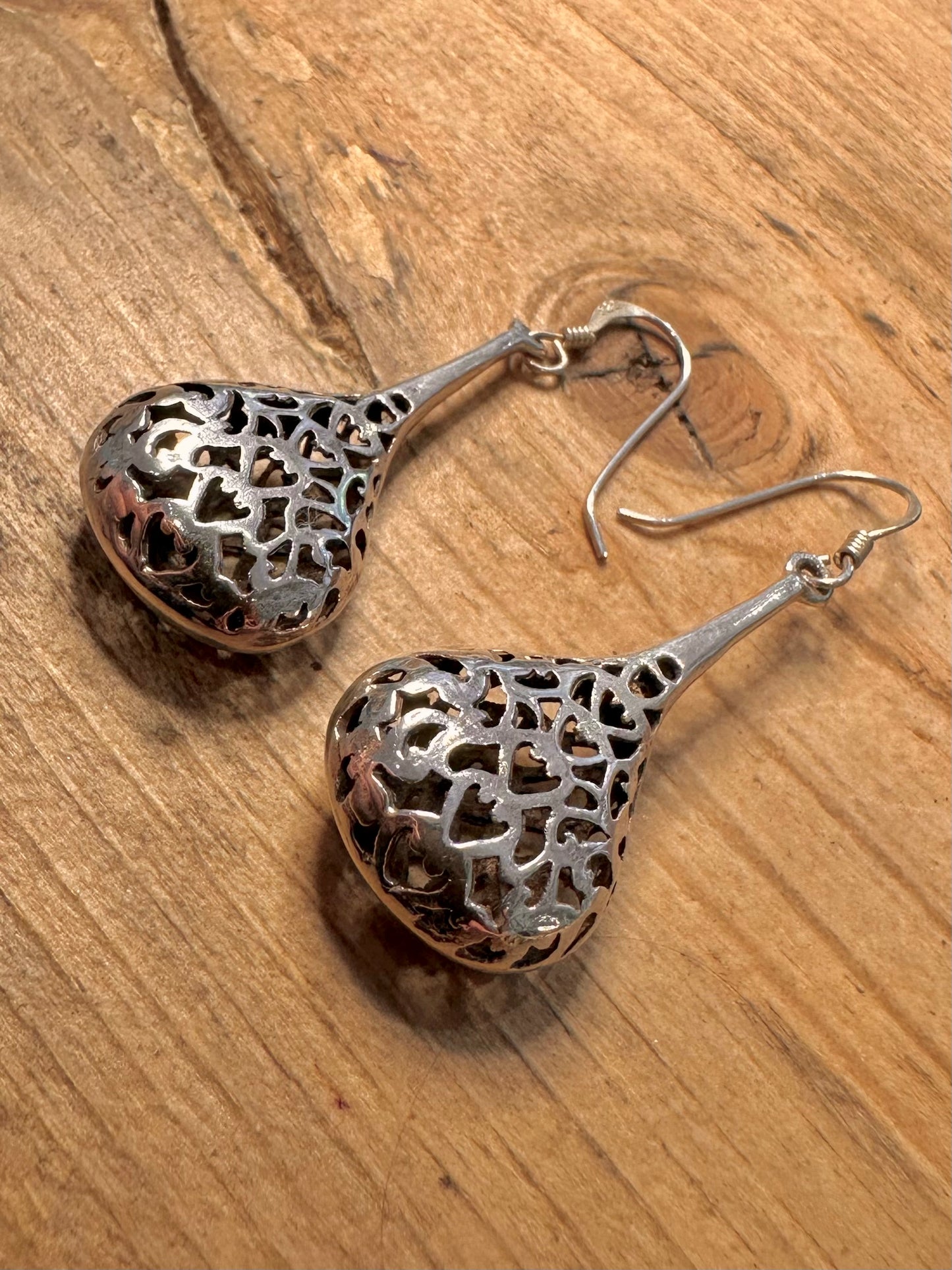 Vintage Filigree Tear Drop 925 Silver Earrings