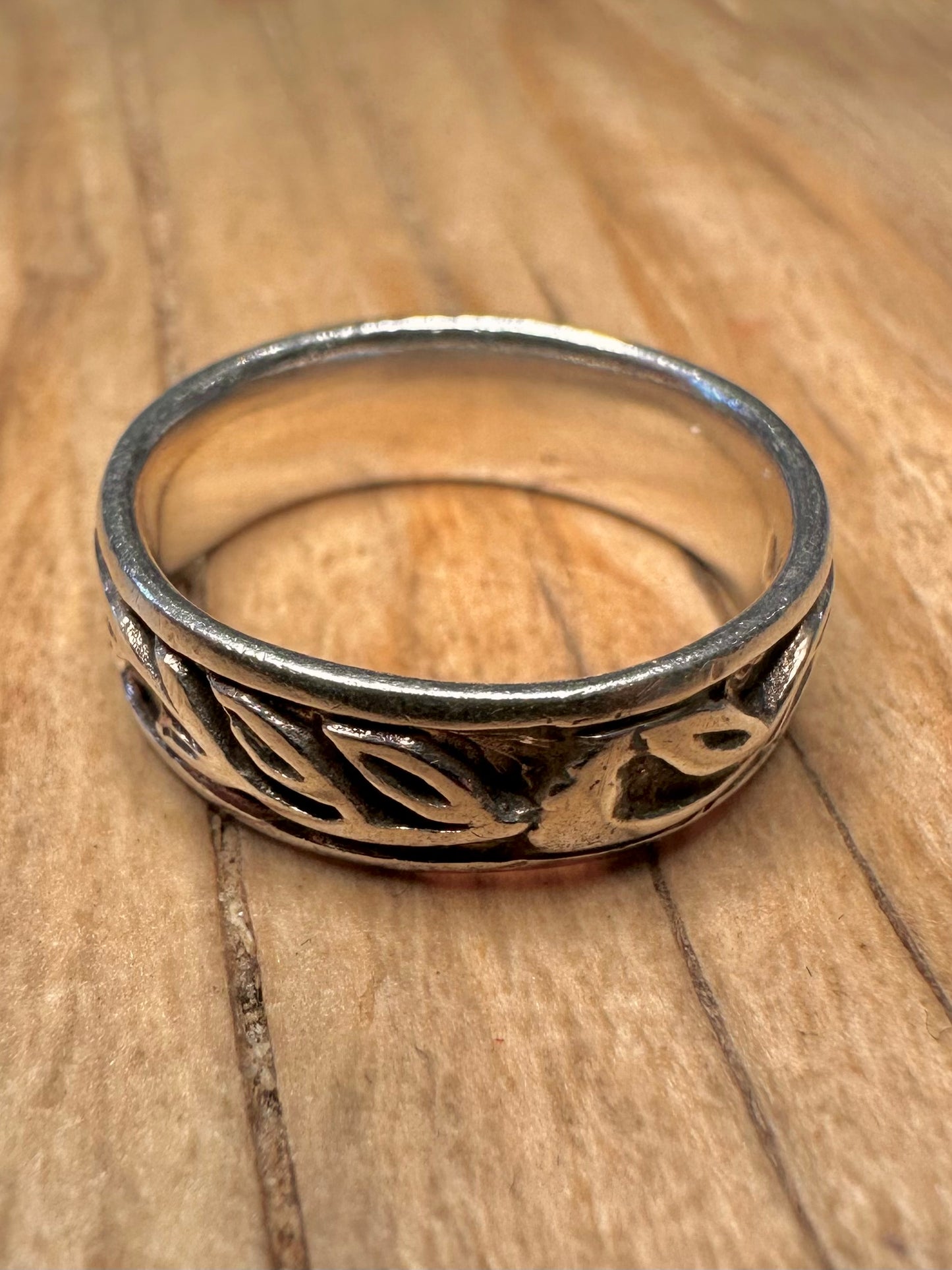 Vintage Leaf Band 925 Sterling Silver Size M1/2 Ring