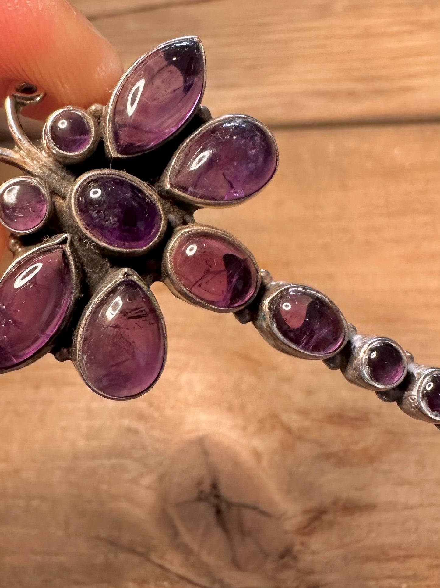 Vintage Amethyst Dragonfly 925 Silver Pendant