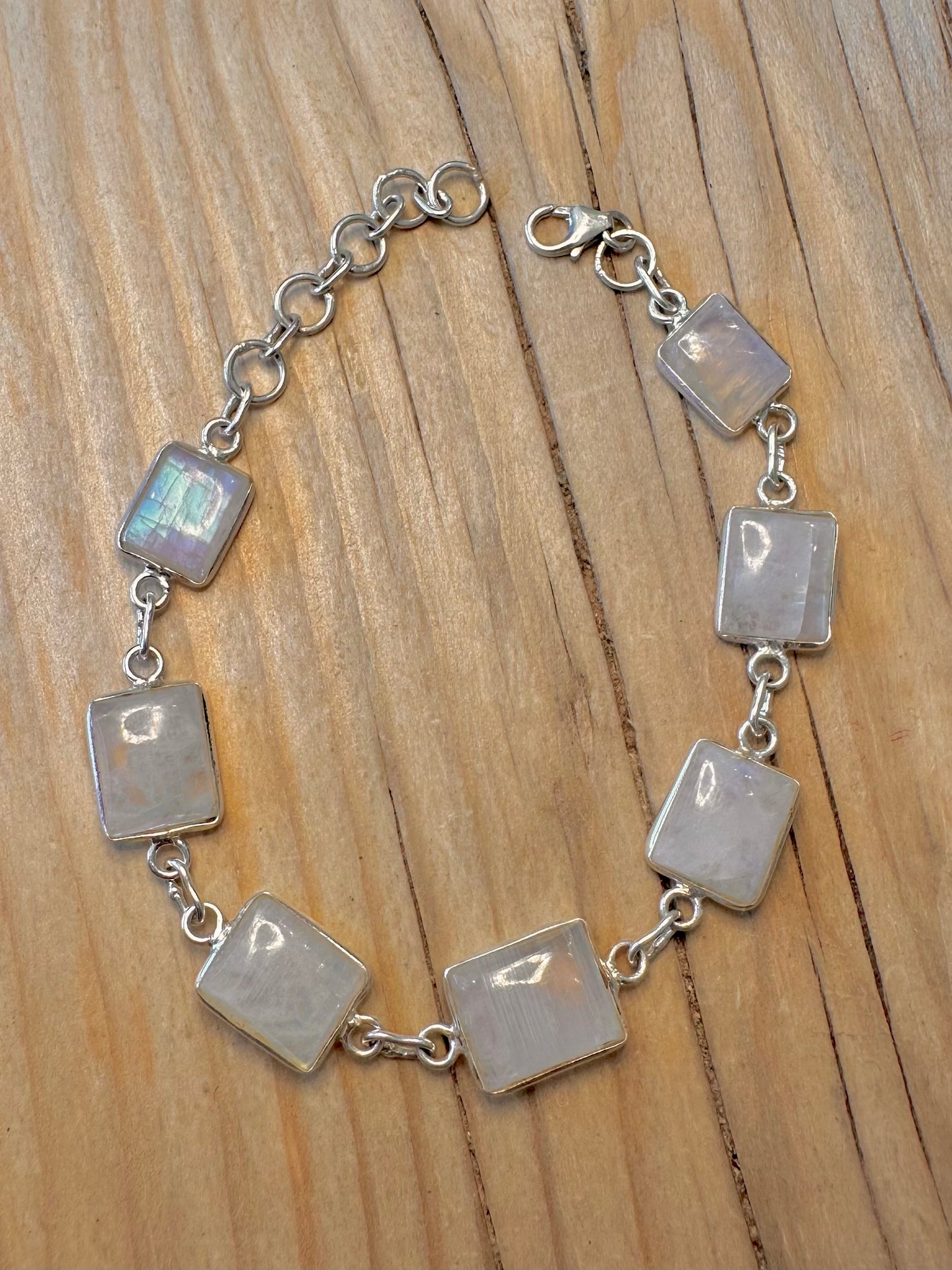 Vintage Moonstone Link 925 Silver 7 to 8 inch Bracelet