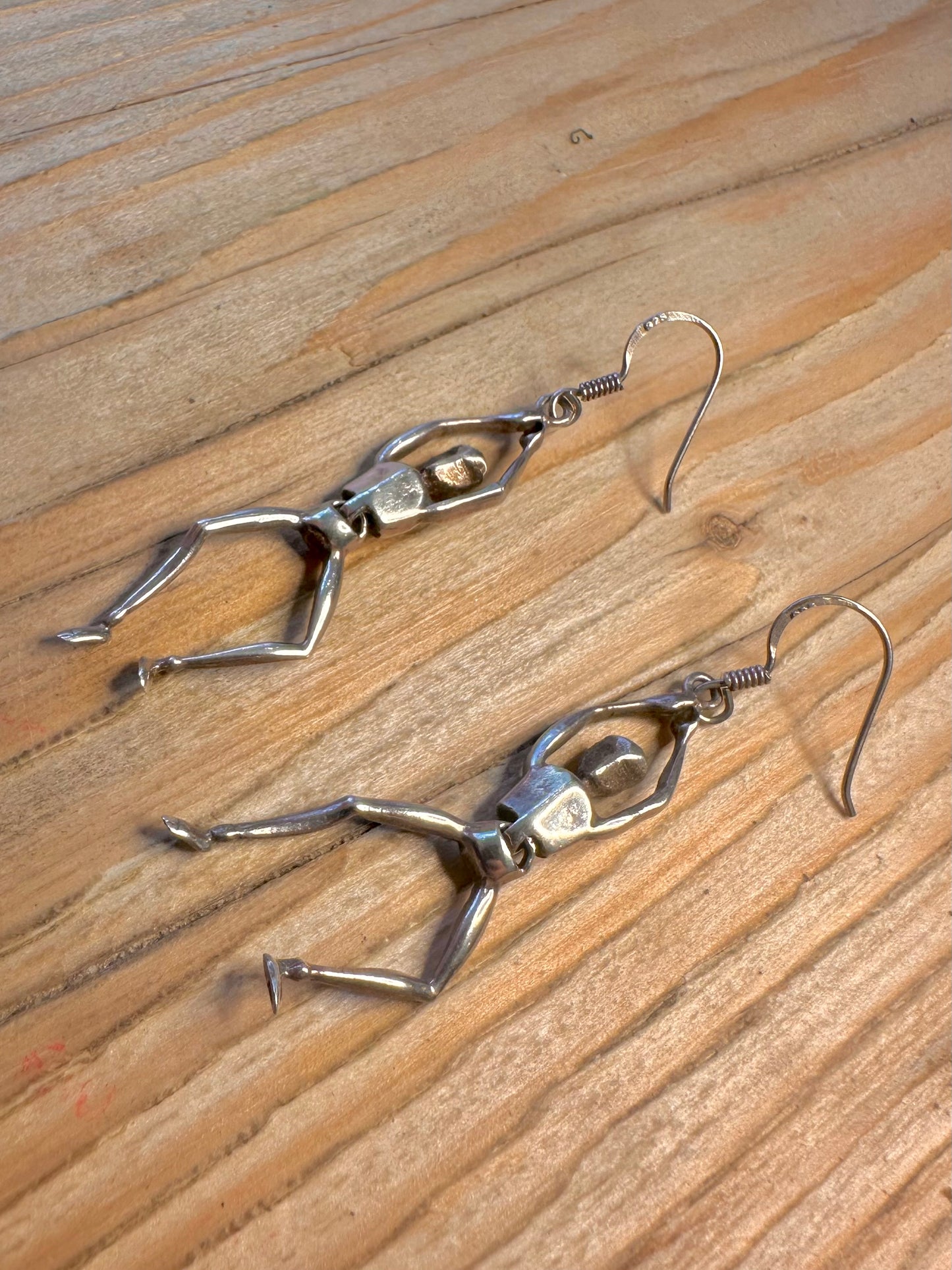 Vintage Moving Dangling Person 925 Sterling Silver Earrings