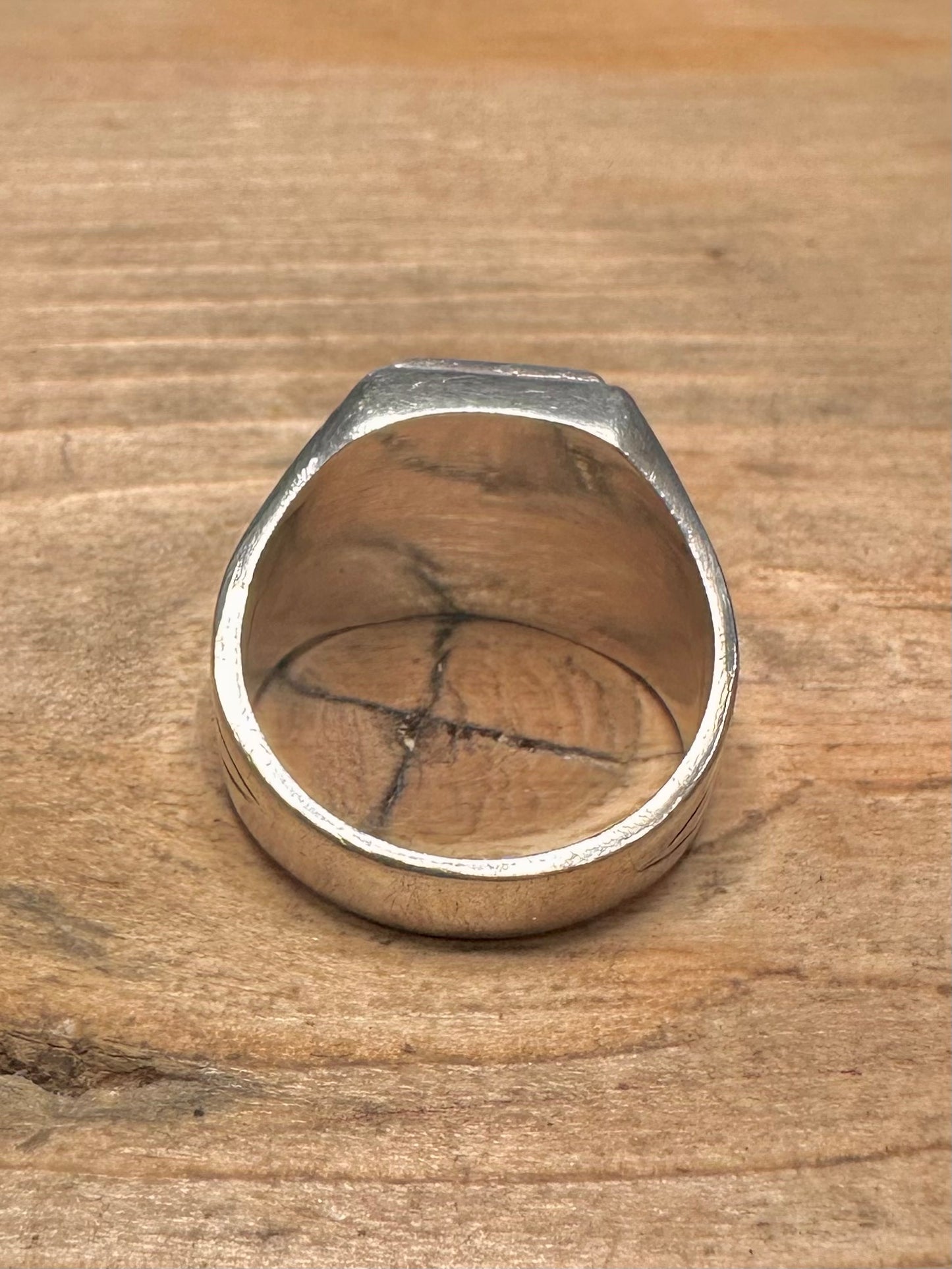 Vintage Lapis Signet Engraved 925 Silver Size Q Ring