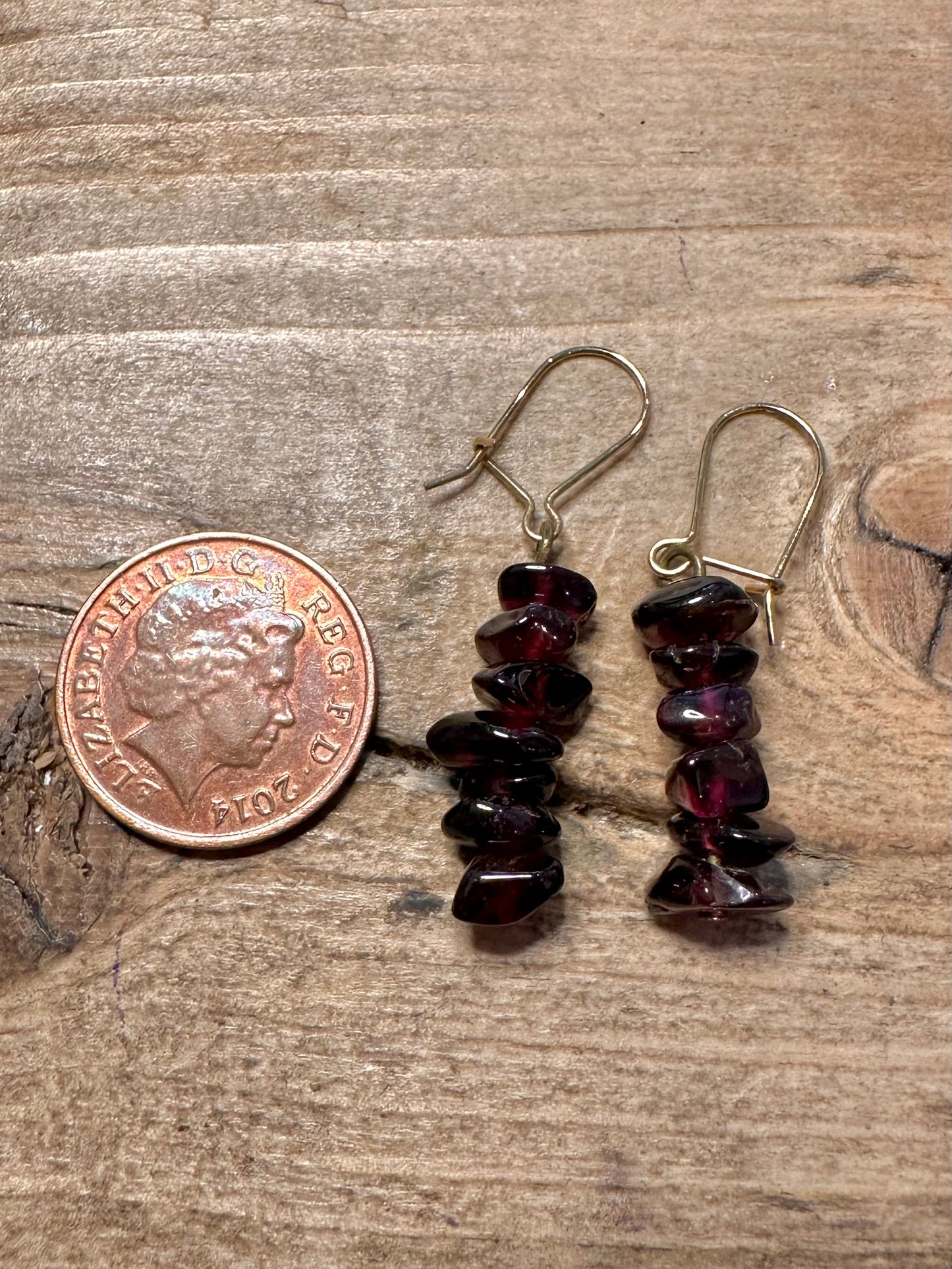 Vintage Garnet Chips Costume Gold Earrings