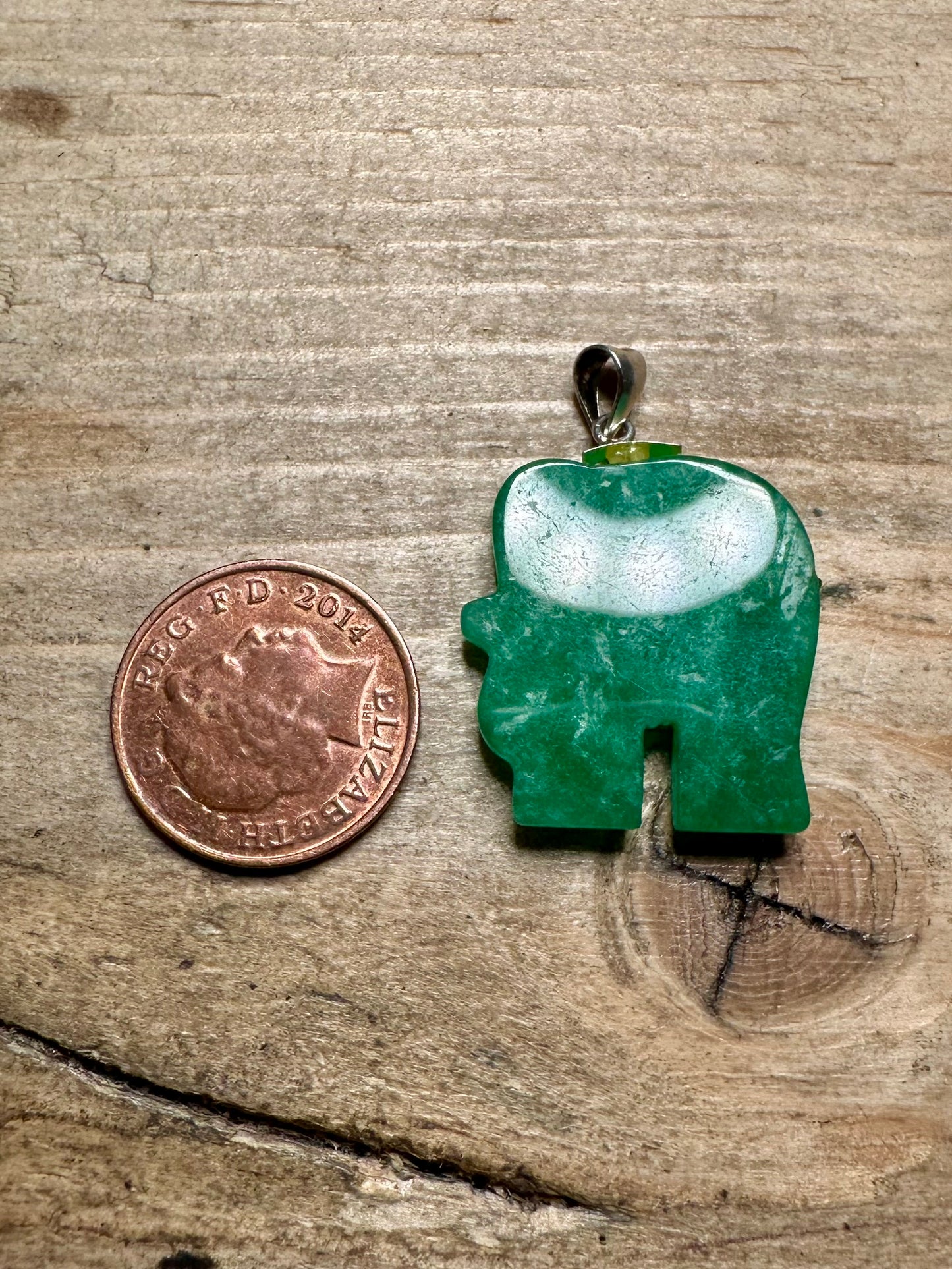 Vintage Jade Elephant 925 Silver Pendant