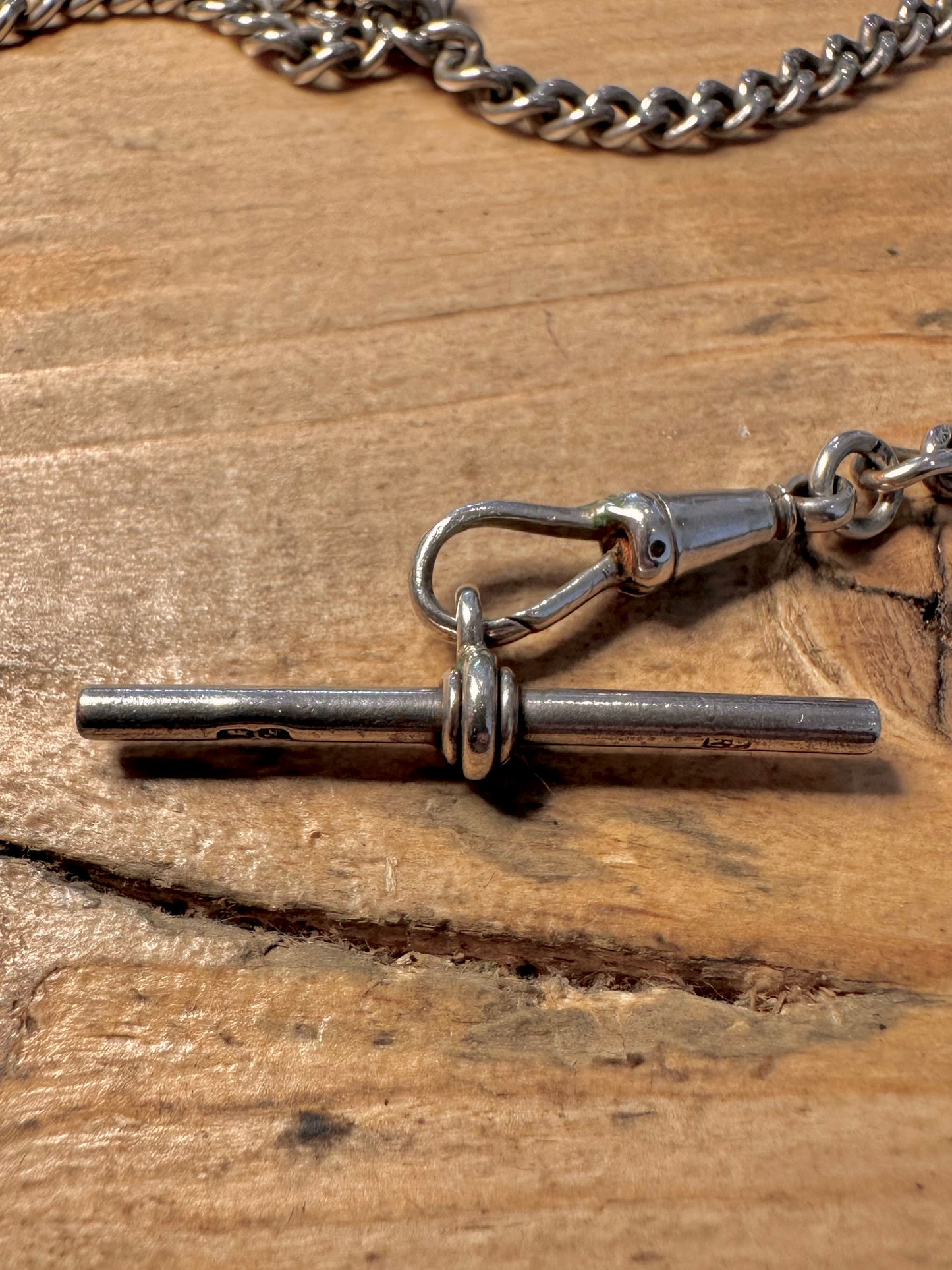 Vintage Albert Chain Maker Edwin Page with Onyx Thob and T Bar 925 Silver Hallmarked 925 Silver 15 inch Collectable