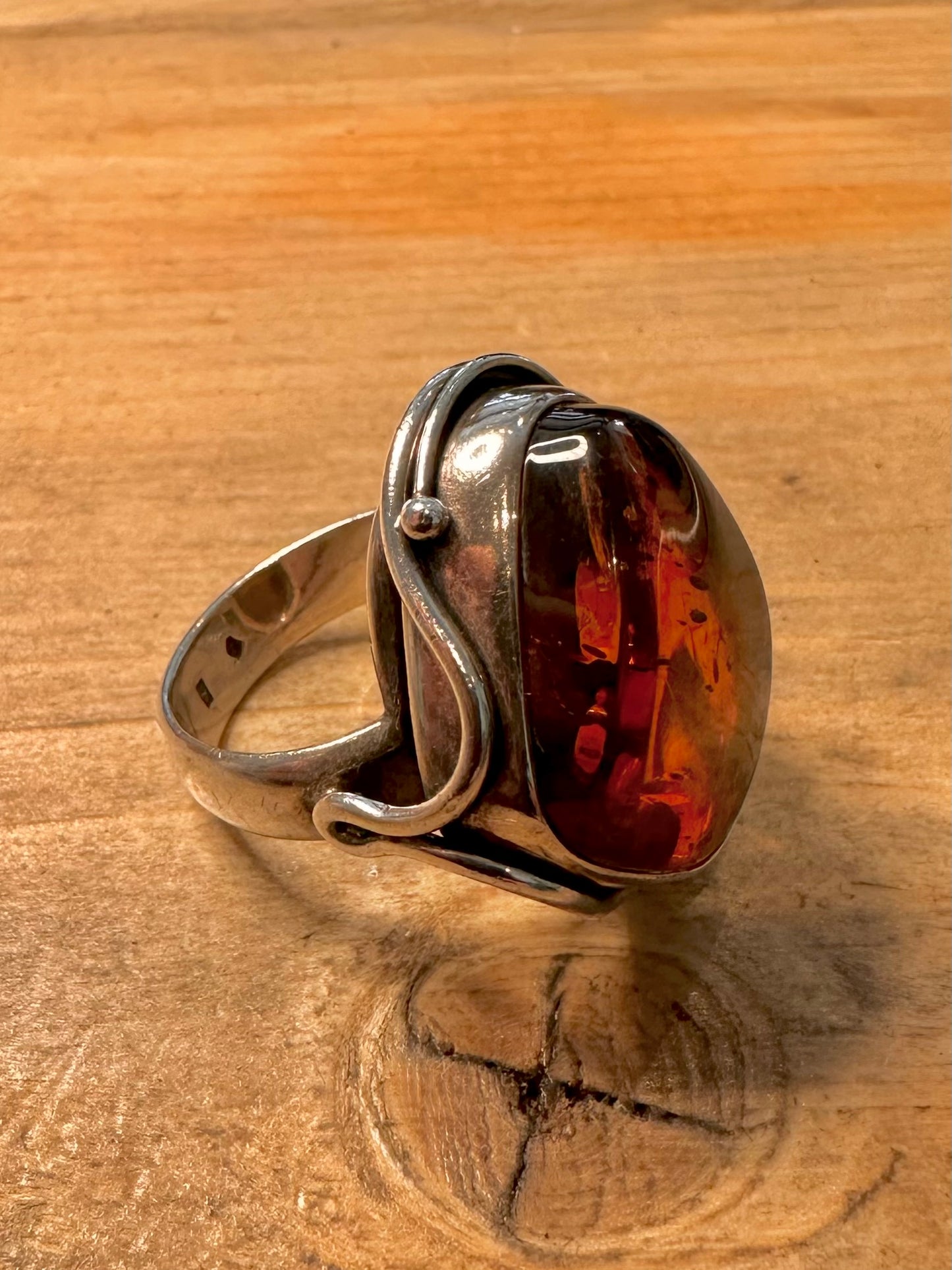 Abstract Chunky Amber 925 Silver Size T Ring