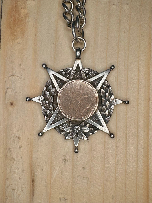 Star & Laurel Fob Medal 1967 Maker WJD Hallmarked 925 Sterling Silver 20.25 inch Pendant Necklace