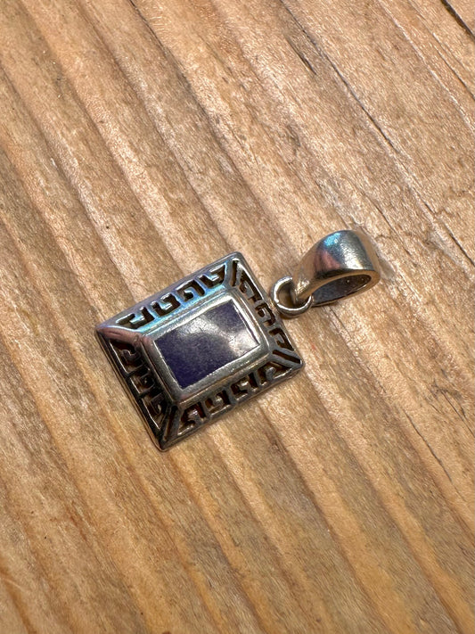 Lapis Greek Key Design Rectangle 925 Sterling Silver Pendant