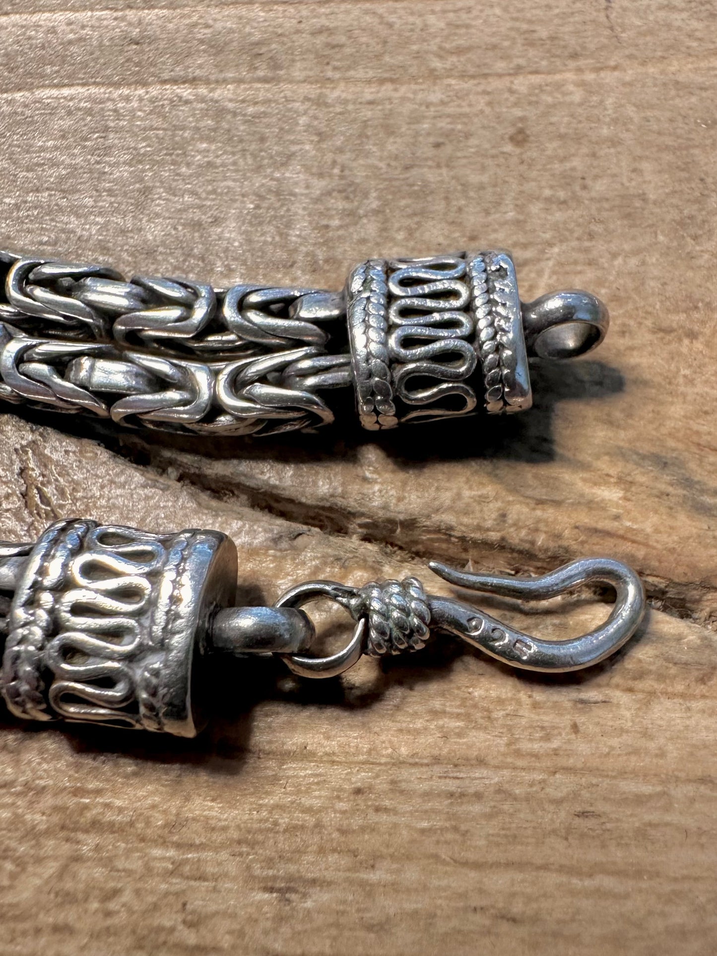 Vintage Double Byzantine Link Hook Clasp 925 Silver 8 inch Bracelet